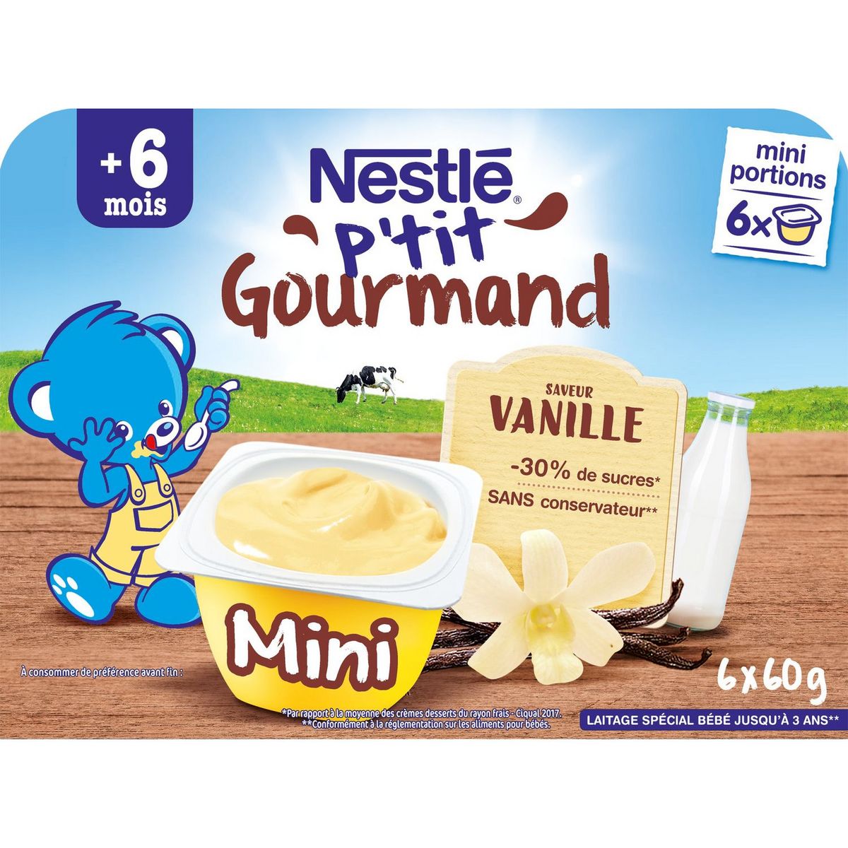 NESTLE Nestlé p'tit gourmand mini douceur vanille 6x60g dès 6mois