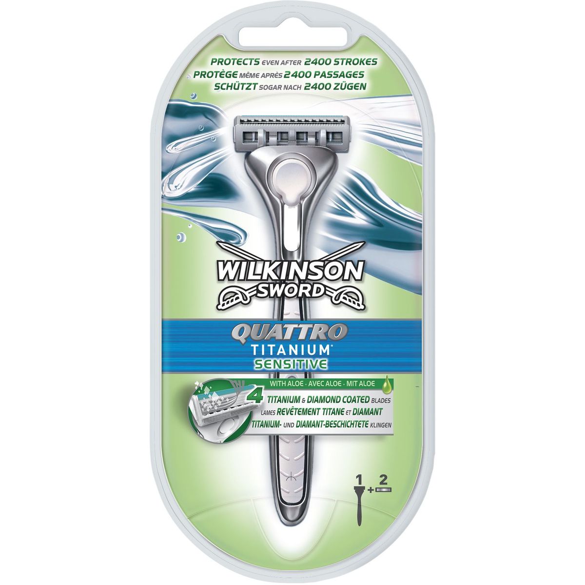 WILKINSON Quattro Titanium Sensitive rasoir 4 lames 2 recharges 1 rasoir