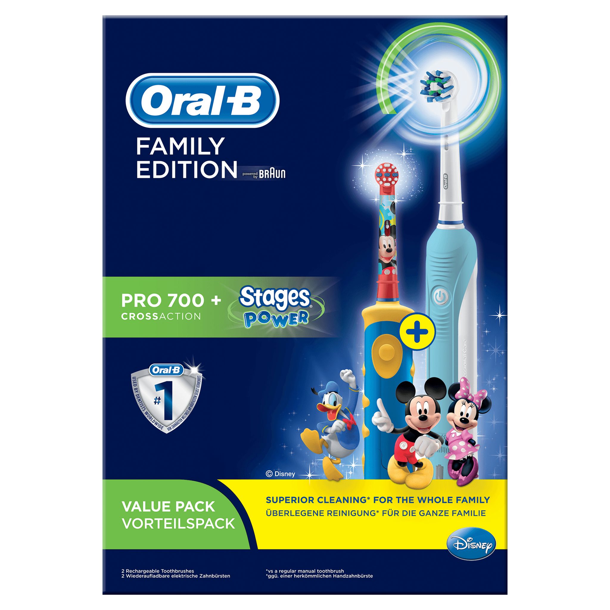 Voir la diapositive 27 : ORAL B Brosses à dent Pack Famille avec 2 manches, 1 manche Pro 700 Cross action + 1 Manche Stages Power pour enfants