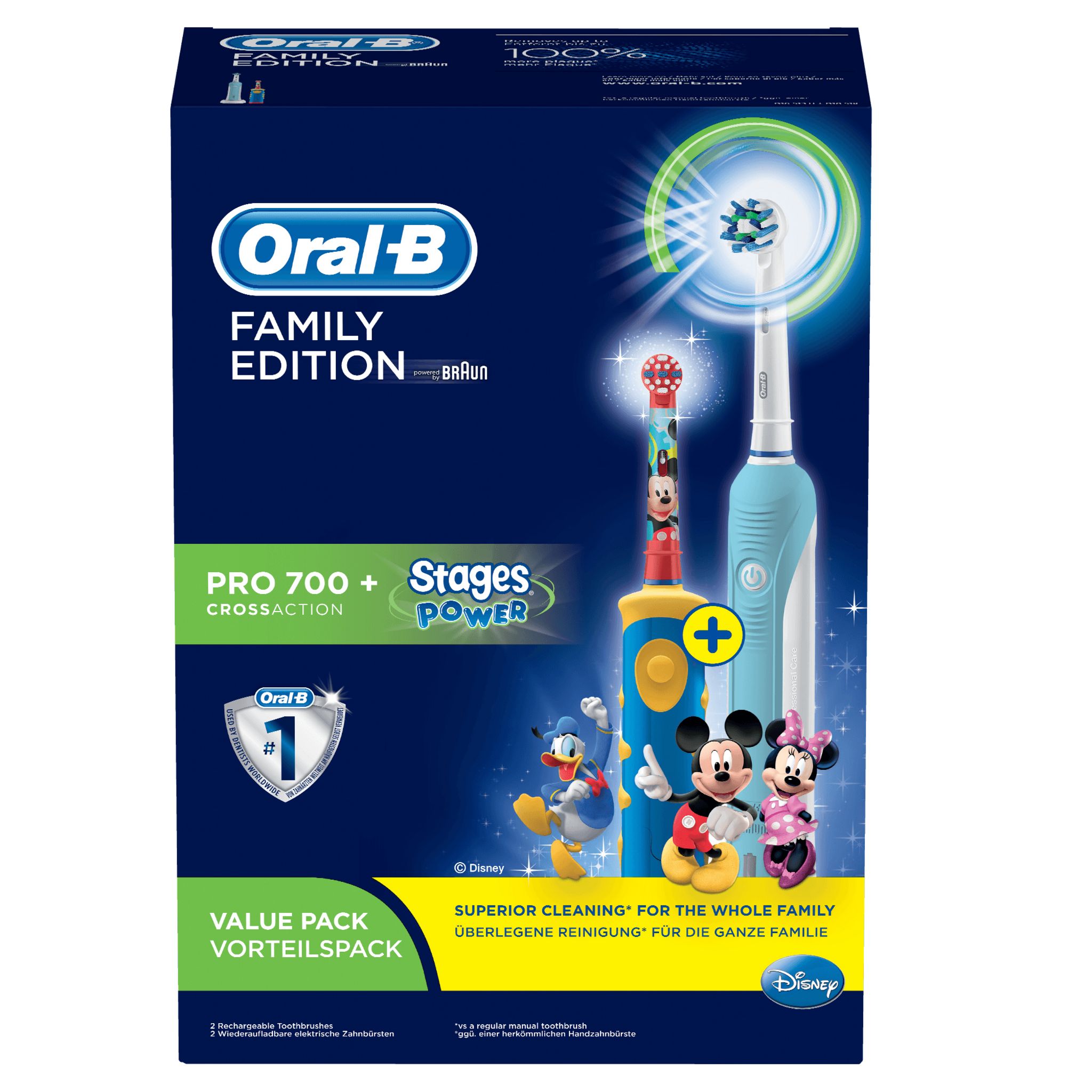 Voir la diapositive 28 : ORAL B Brosses à dent Pack Famille avec 2 manches, 1 manche Pro 700 Cross action + 1 Manche Stages Power pour enfants