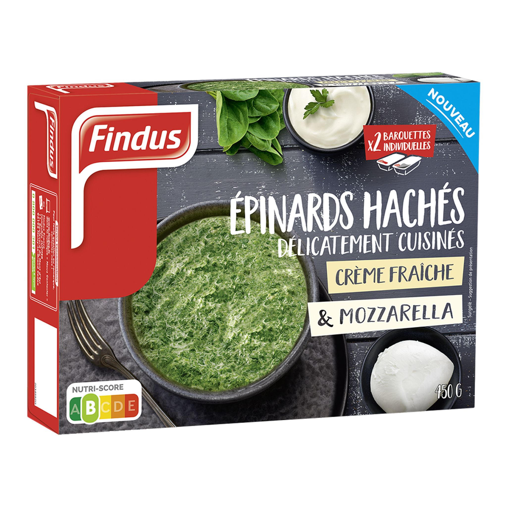 FINDUS Findus Epinards hachés à la crème fraîche et mozzarella 450g 2 ...