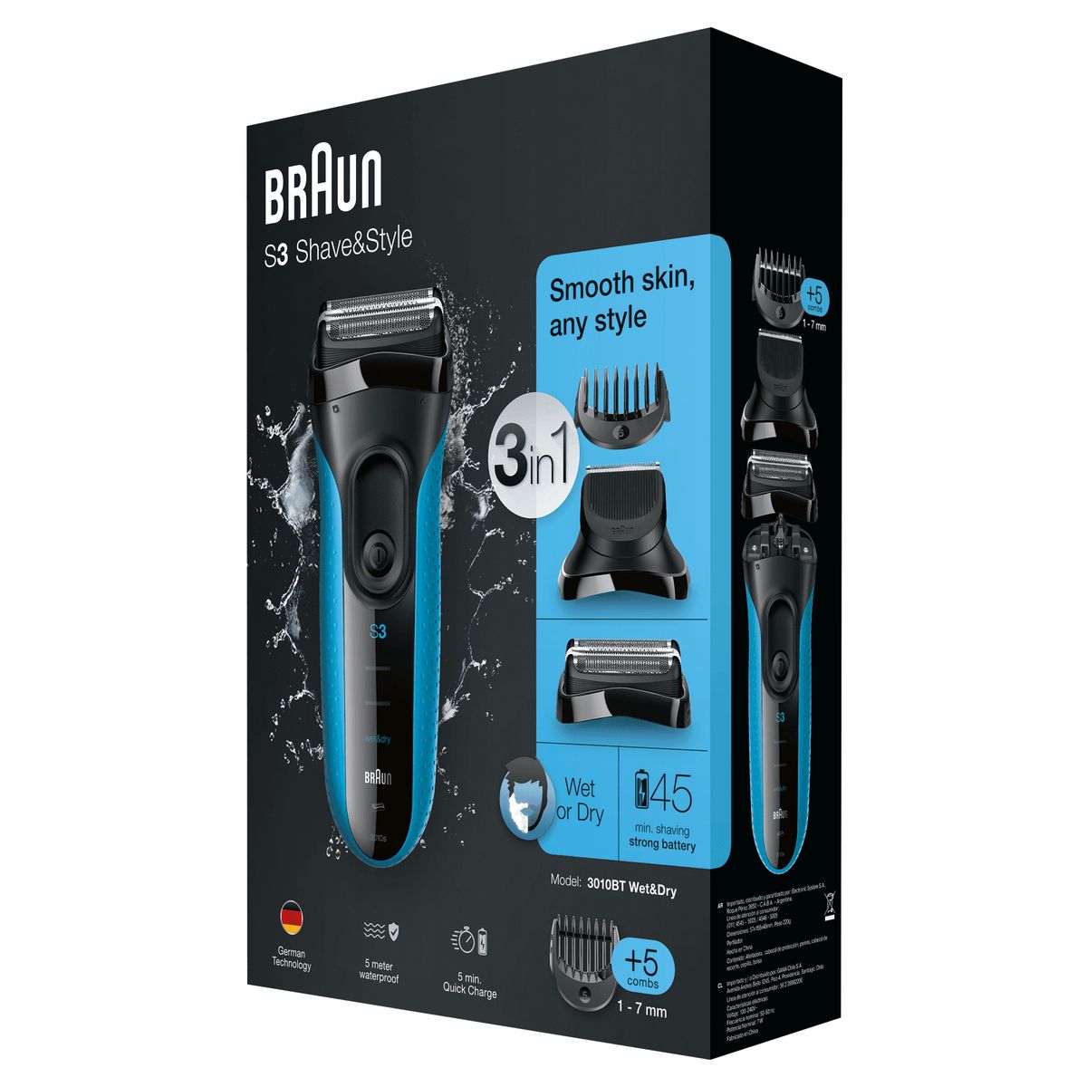 BRAUN Rasoir masculin à grilles 3010BT Series 3 Shave&Style
