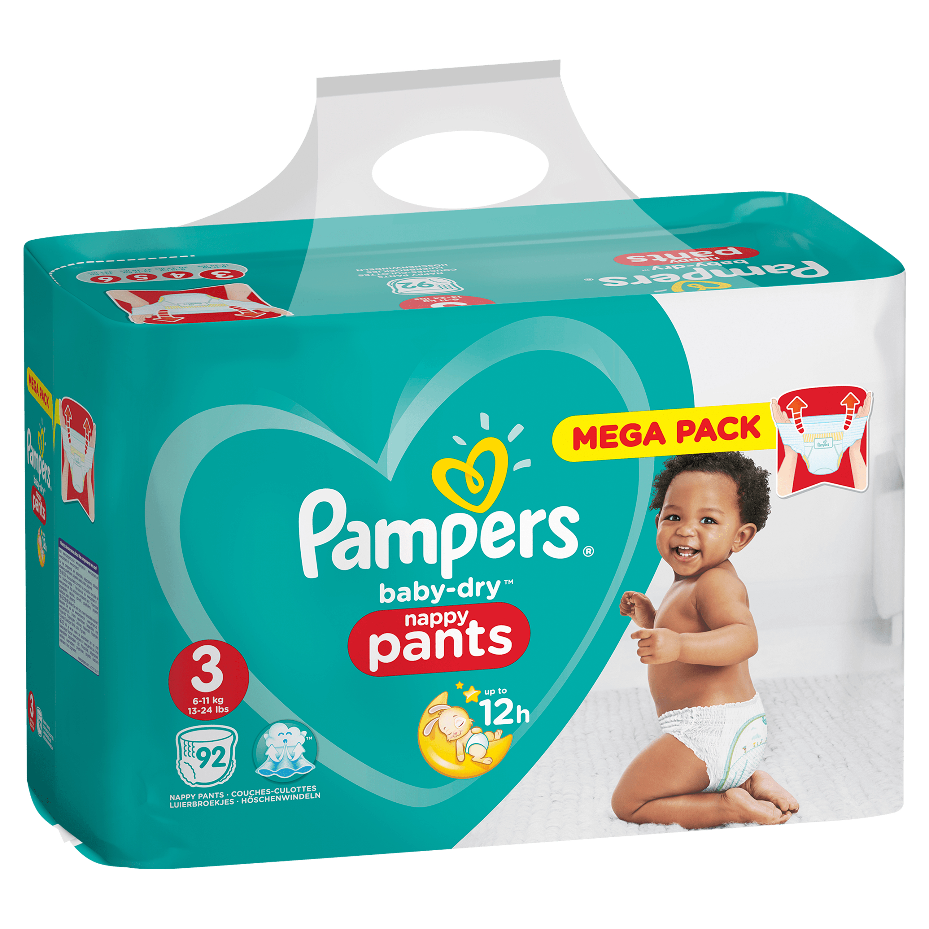 Voir la diapositive 2 : PAMPERS Baby-dry pants culottes taille 3 (6-11kg) 92 couches