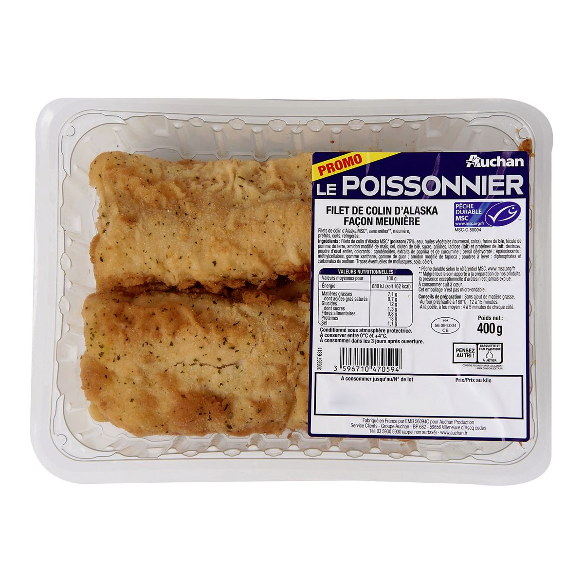 LE POISSONNIER Le Poissonnier flet de colin d'Alaska façon meunière 400g