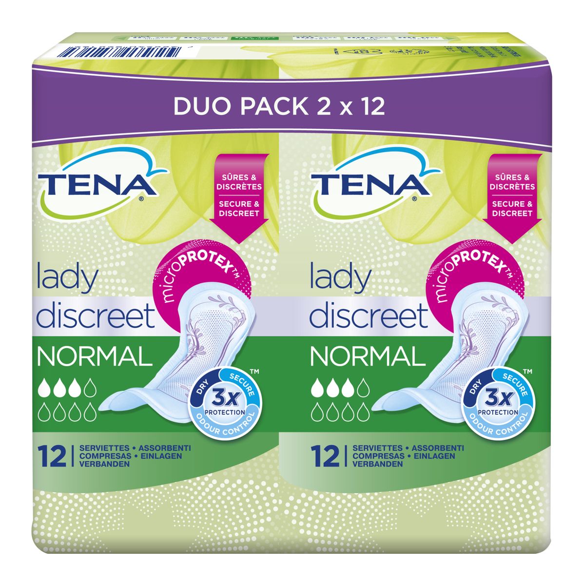 TENA Discreet serviettes hygiéniques sans ailettes normal 24 serviettes 2x12 serviettes