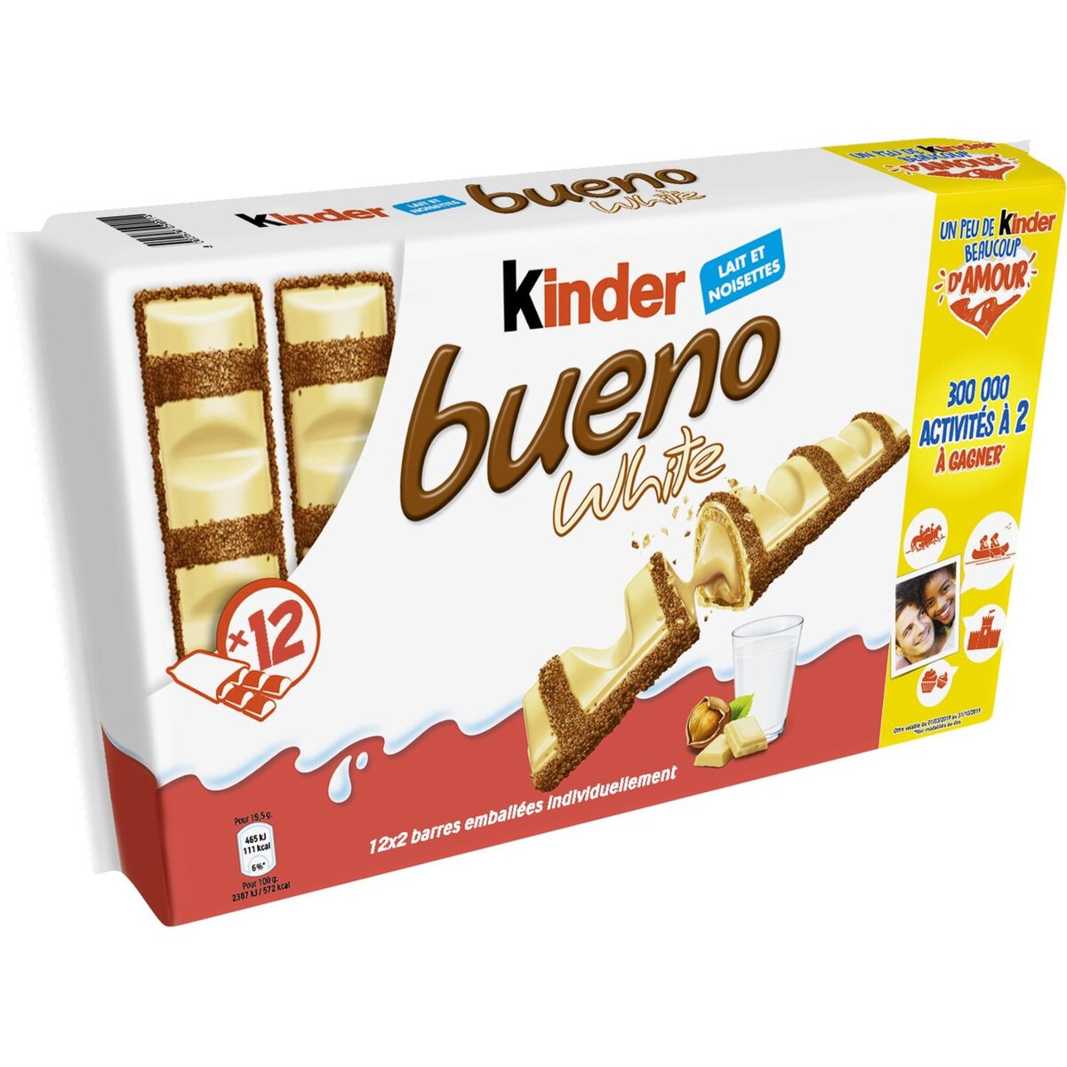 KINDER Bueno white barres chocolatées 12x2 barres 468g
