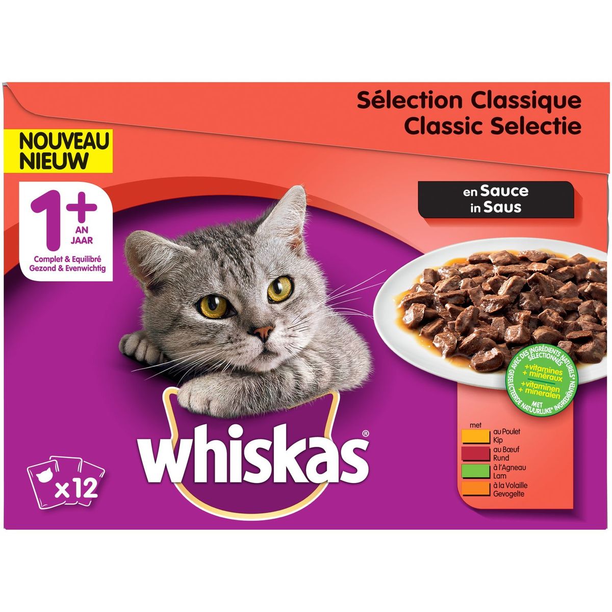 WHISKAS Sélection viandes en sauce 1an et + sachets 12x100g