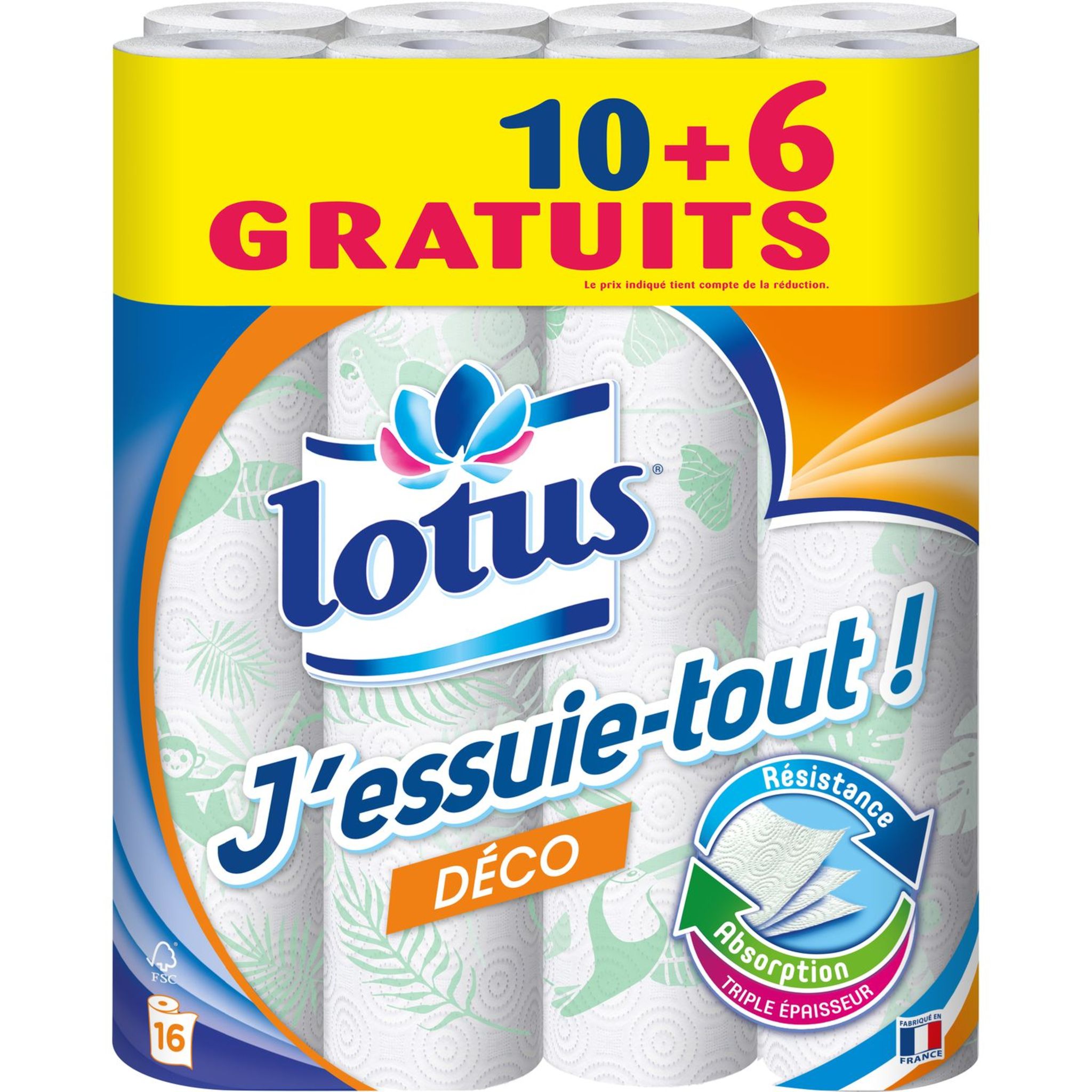 LOTUS Essuie-tout déco dont 6 offerts 16 rouleaux