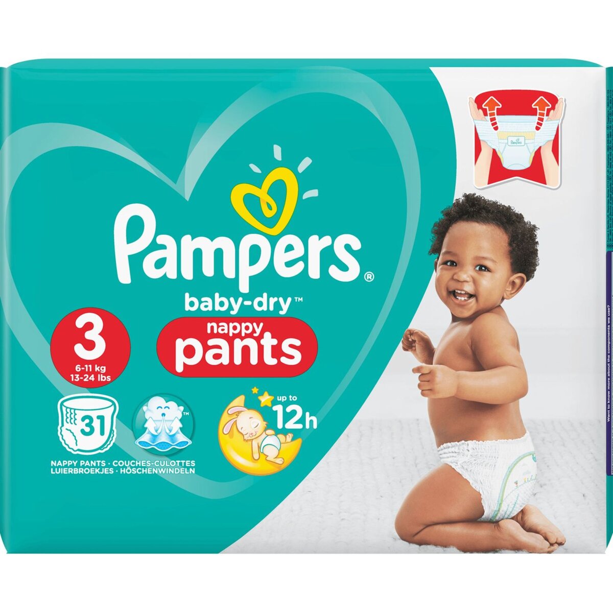 PAMPERS Baby-dry pants couches-culottes taille 3 (6-11kg) 31 couches pas  cher 