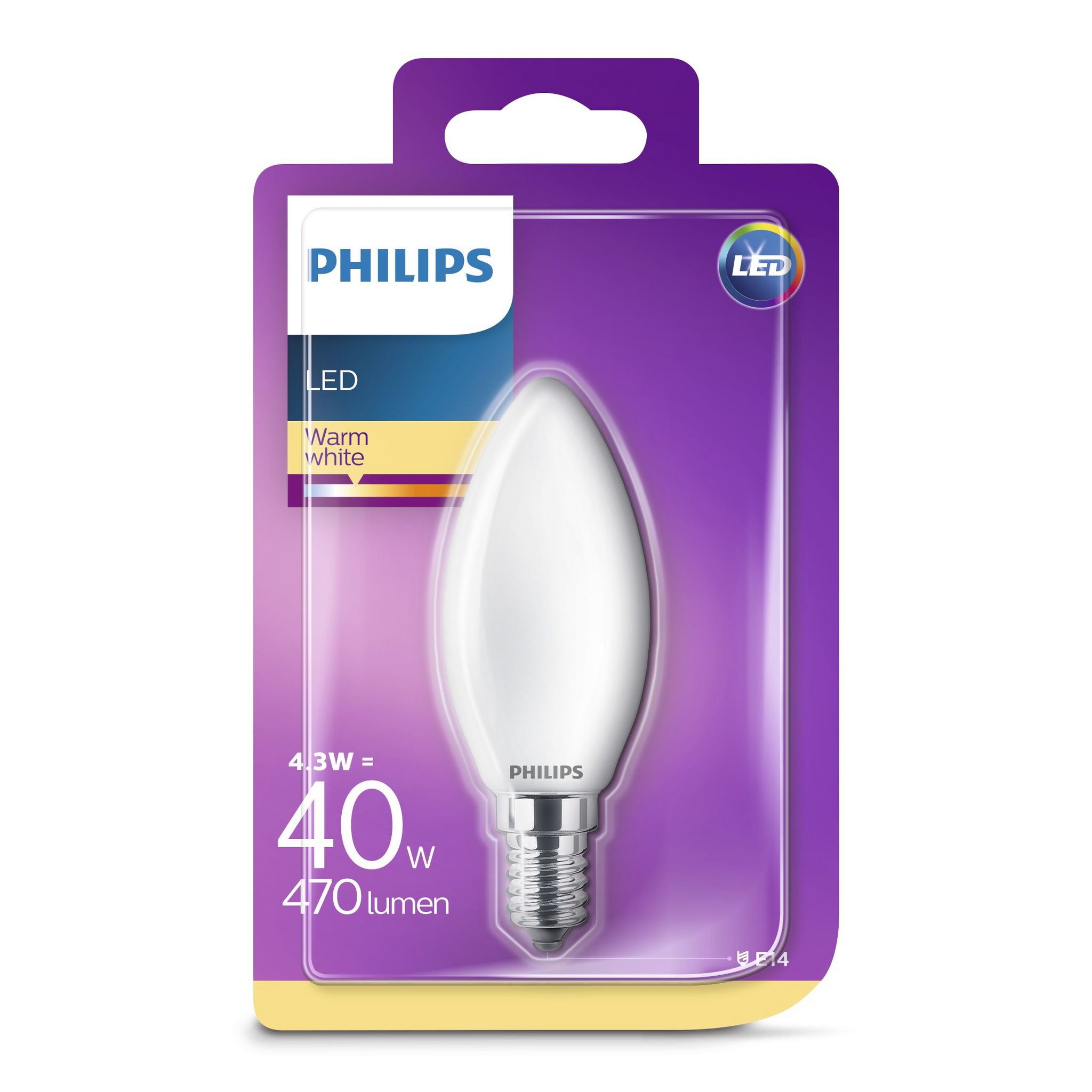 Voir la diapositive 9 : PHILIPS Philips Ampoule led E14 flamme 40w warm light 470 lumen x1 470 lumen 1 pièce