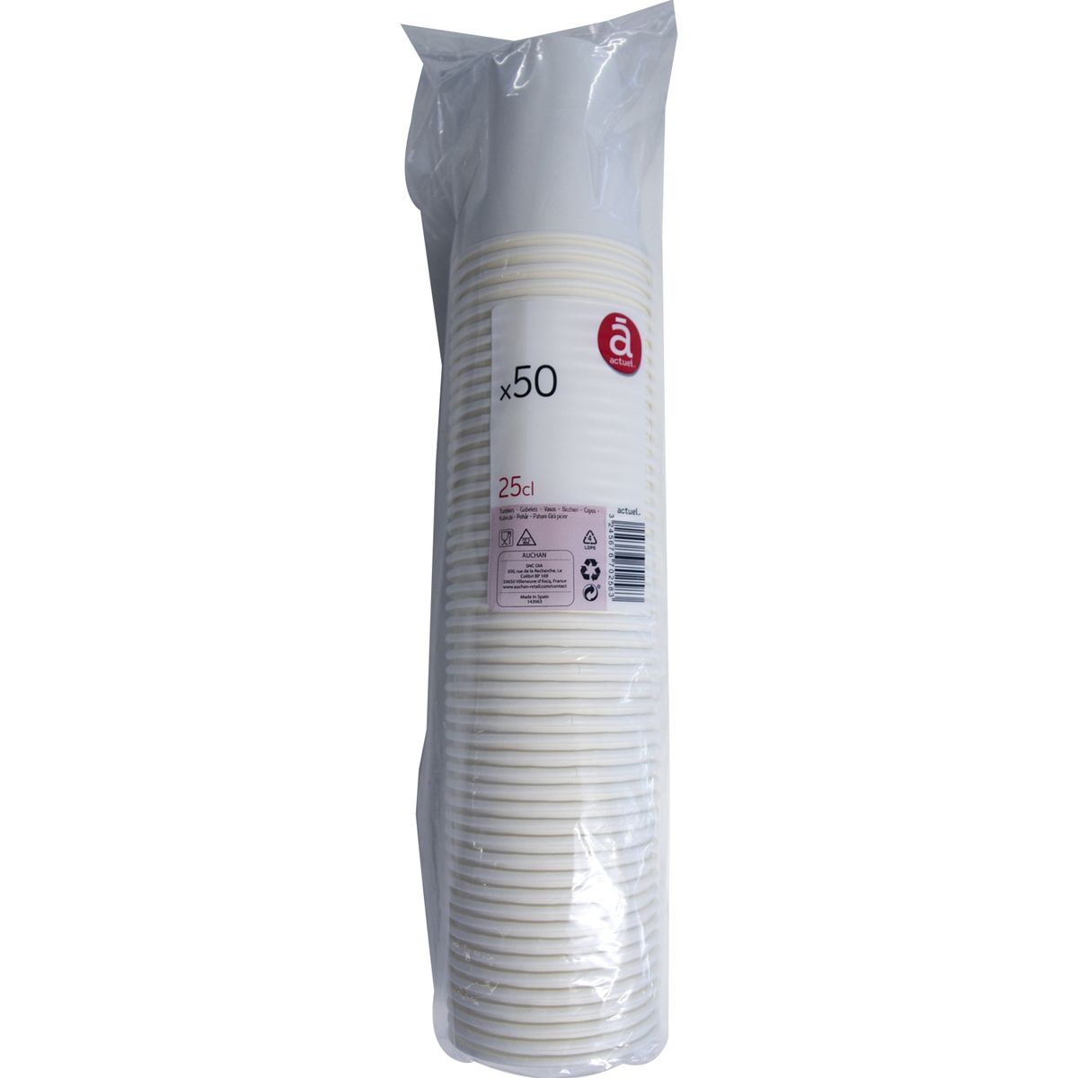ACTUEL Actuel Gobelets en carton blanc compostables 25cl x50 50 pièces