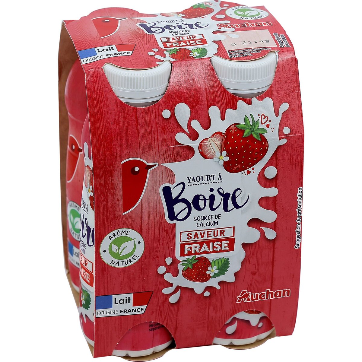 AUCHAN Auchan yaourt à boire à la  fraise 4x180g