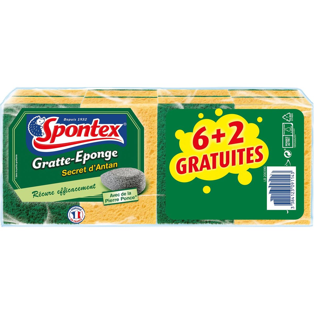 SPONTEX Spontex gratte éponge secret d'antan verte x6 +2offertes