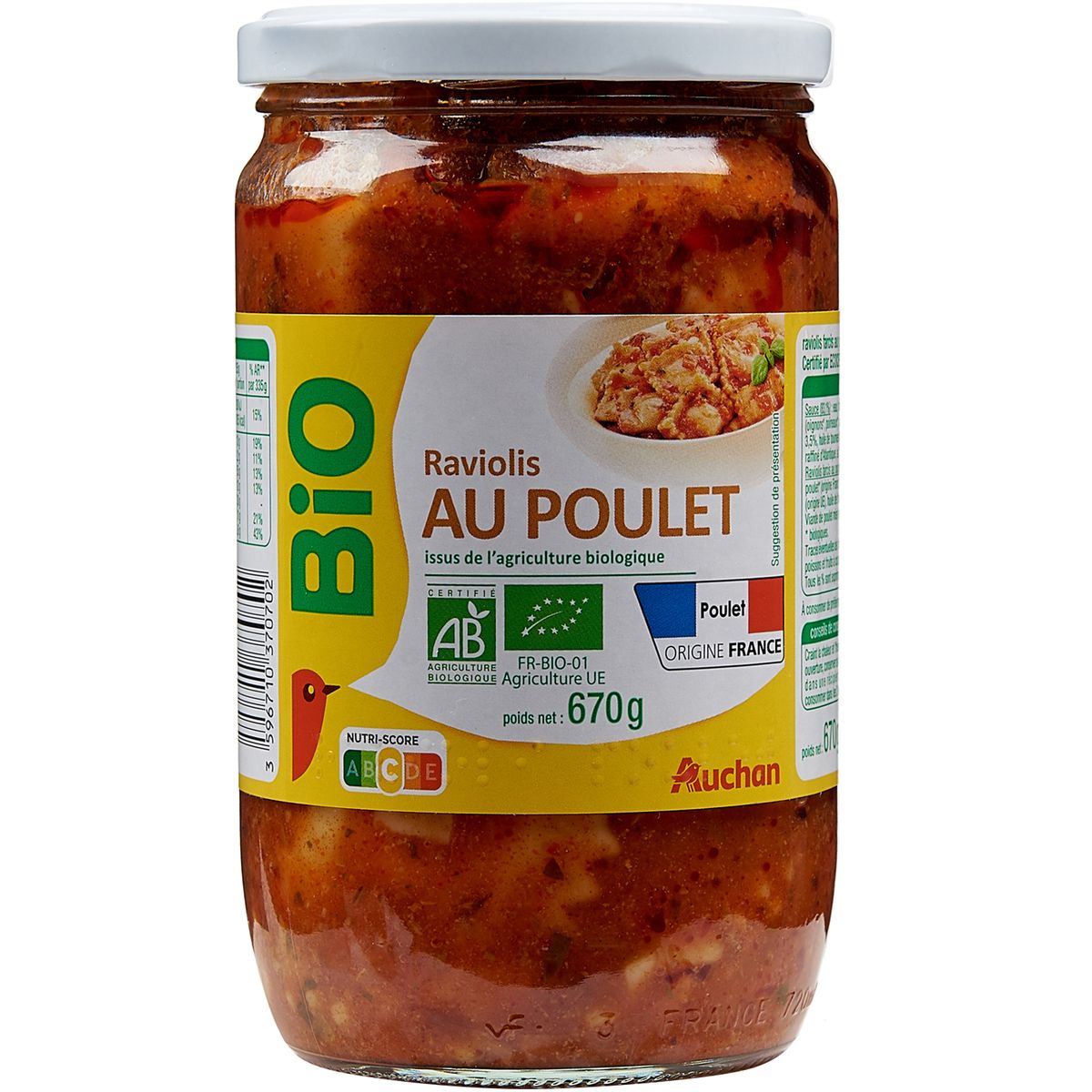 AUCHAN Auchan raviolis au poulet bio 670g