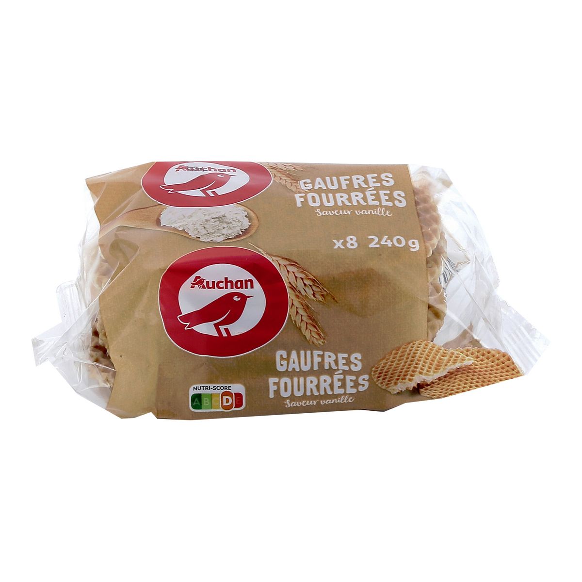 AUCHAN Gaufres fourrées à la vanille 8 gaufres 240g