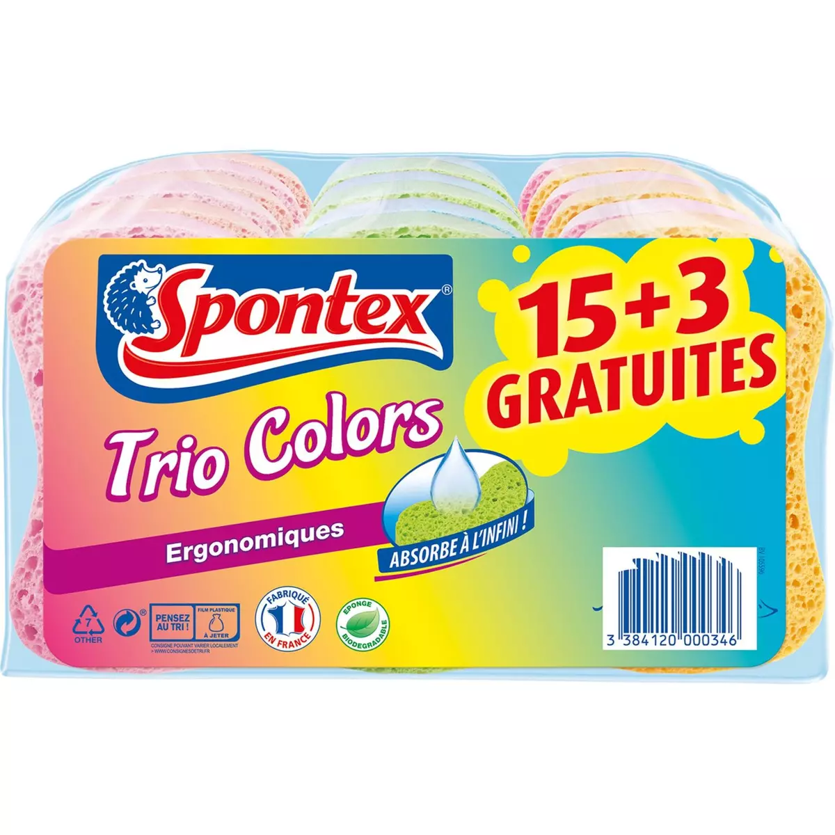 SPONTEX Spontex Eponges ergonomiques colorées biodégradables x18 18 éponges