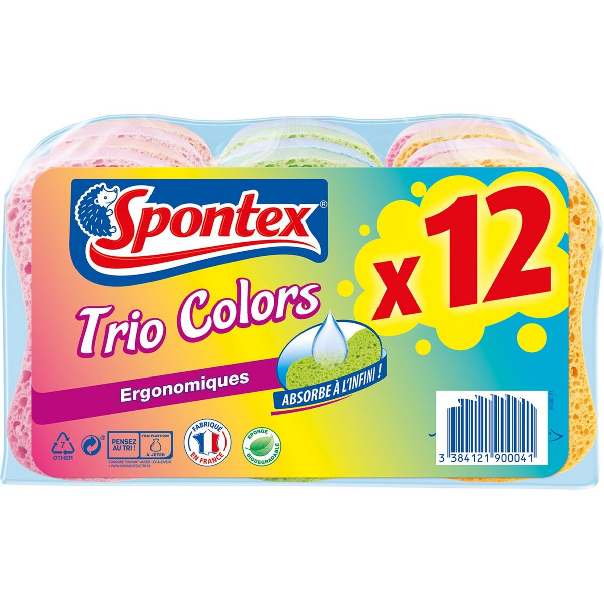 SPONTEX Spontex éponge ergonomique trio colors x12