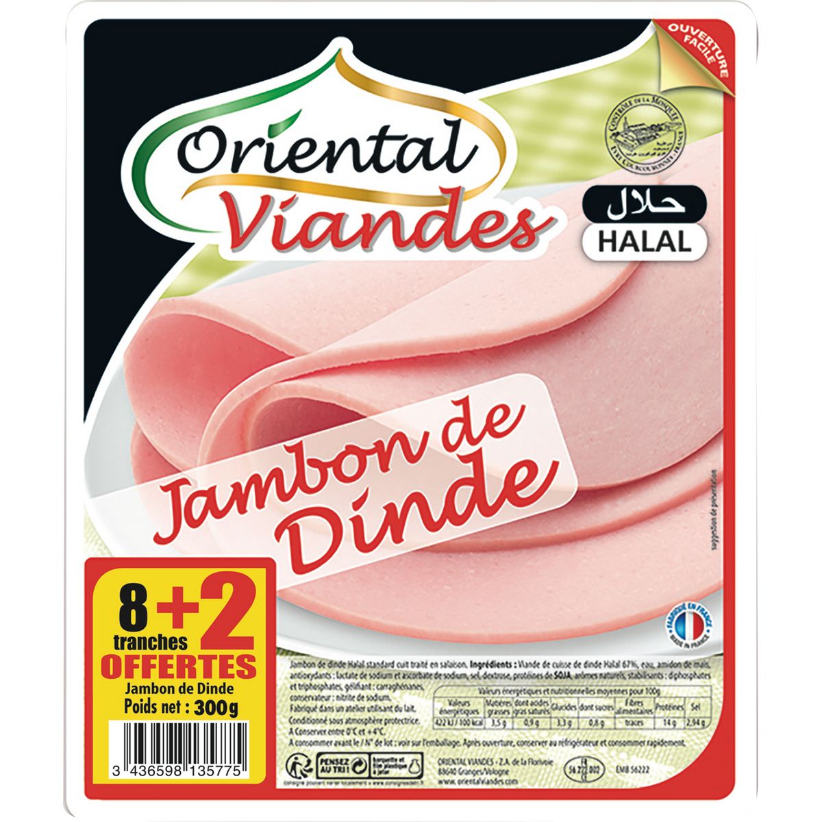 ORIENTAL Oriental jambon de dinde tranche x8 +2 offerte 300g