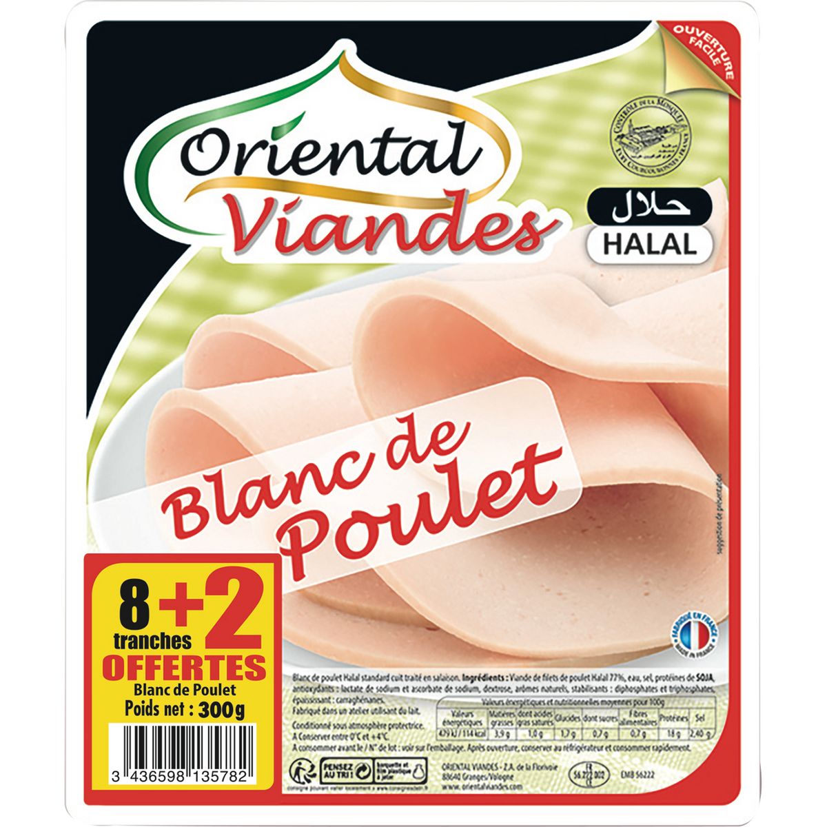 ORIENTAL Oriental blanc de poulet tranche x8 +2 offertes 300g