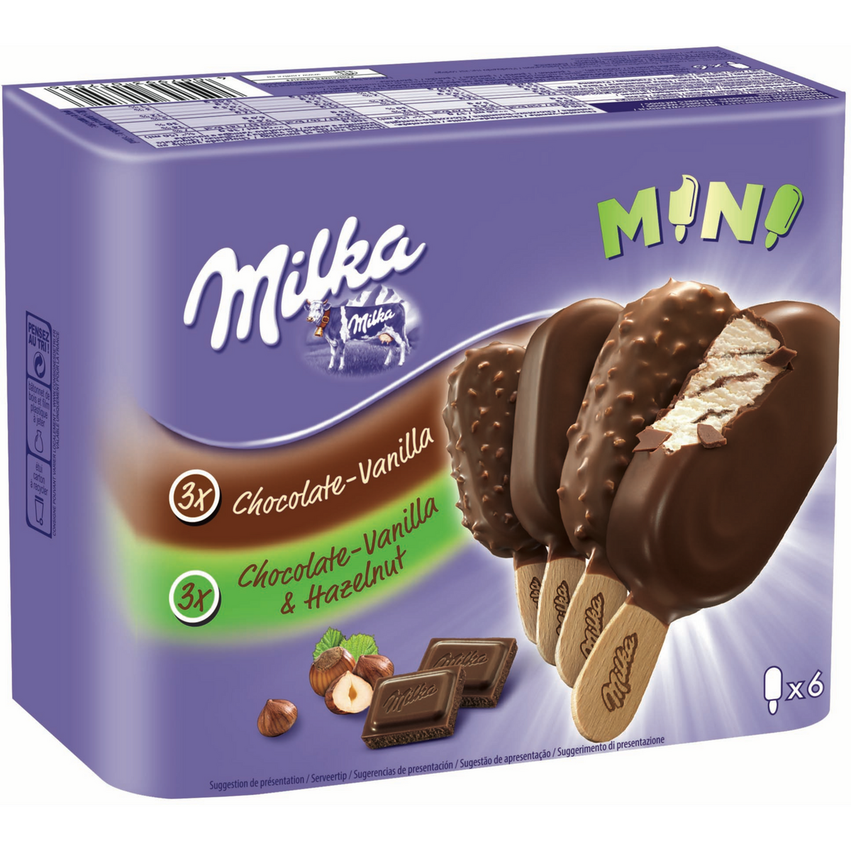MILKA Milka Mini batônnet chocolat-vanille et chocolat-vanille-noisette 227g 6 minis batônnets 227g