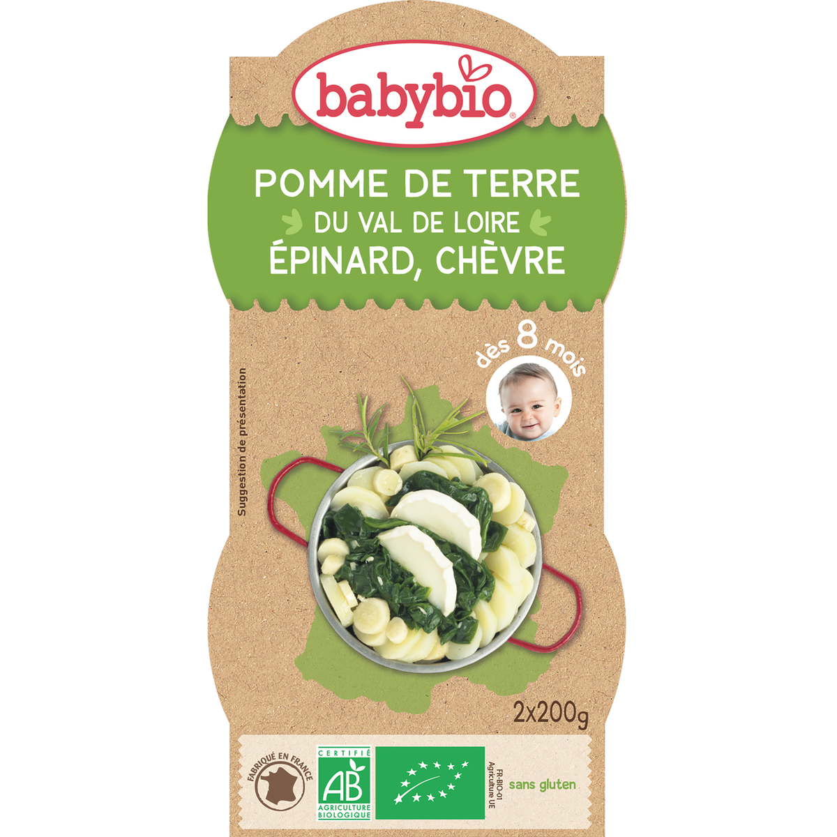 BABYBIO Babybio pommes de terre épinards chèvre 2x200g dès8mois