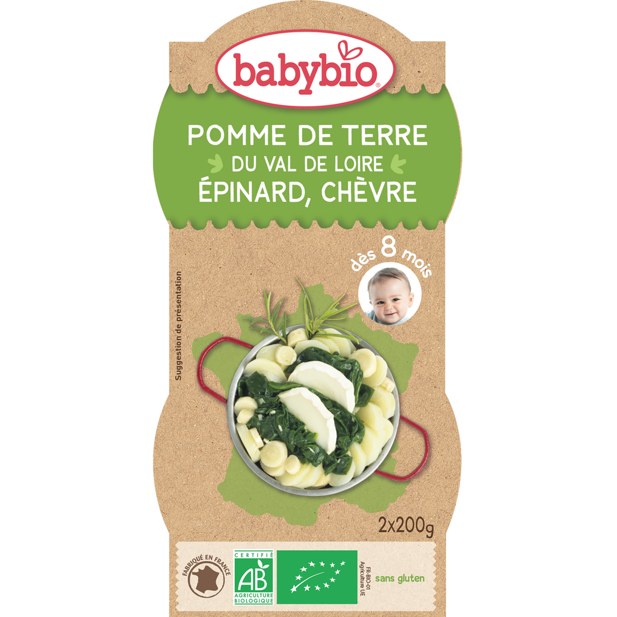 BABYBIO Babybio pommes de terre épinards chèvre 2x200g dès8mois