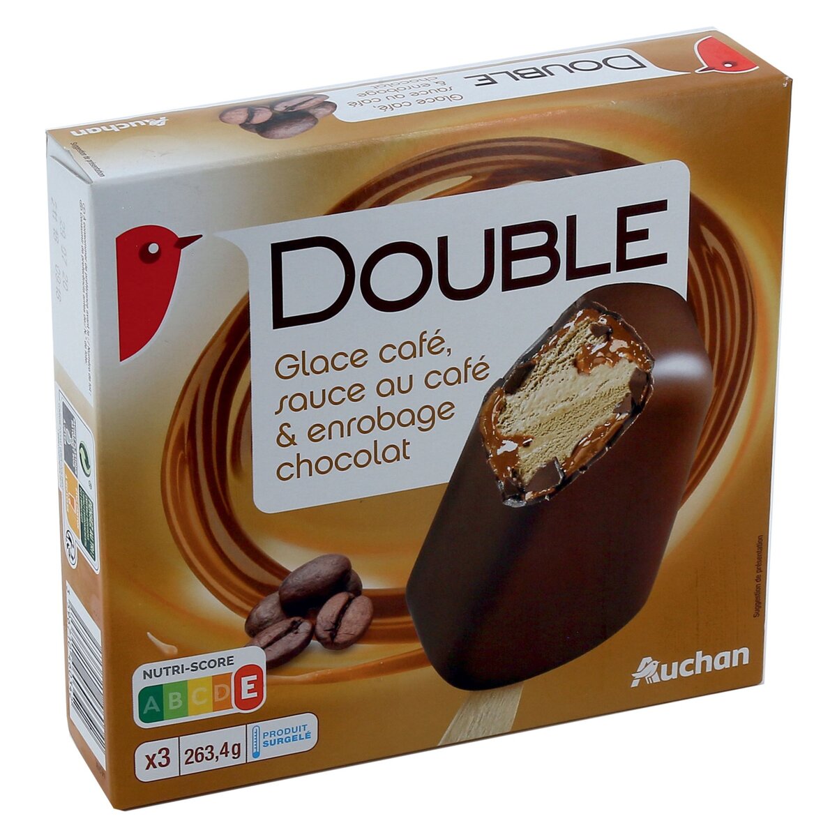 AUCHAN Auchan Batônnet glacé au café, sauce au café et enrobé de chocolat x3-264g 3 pièces 264g