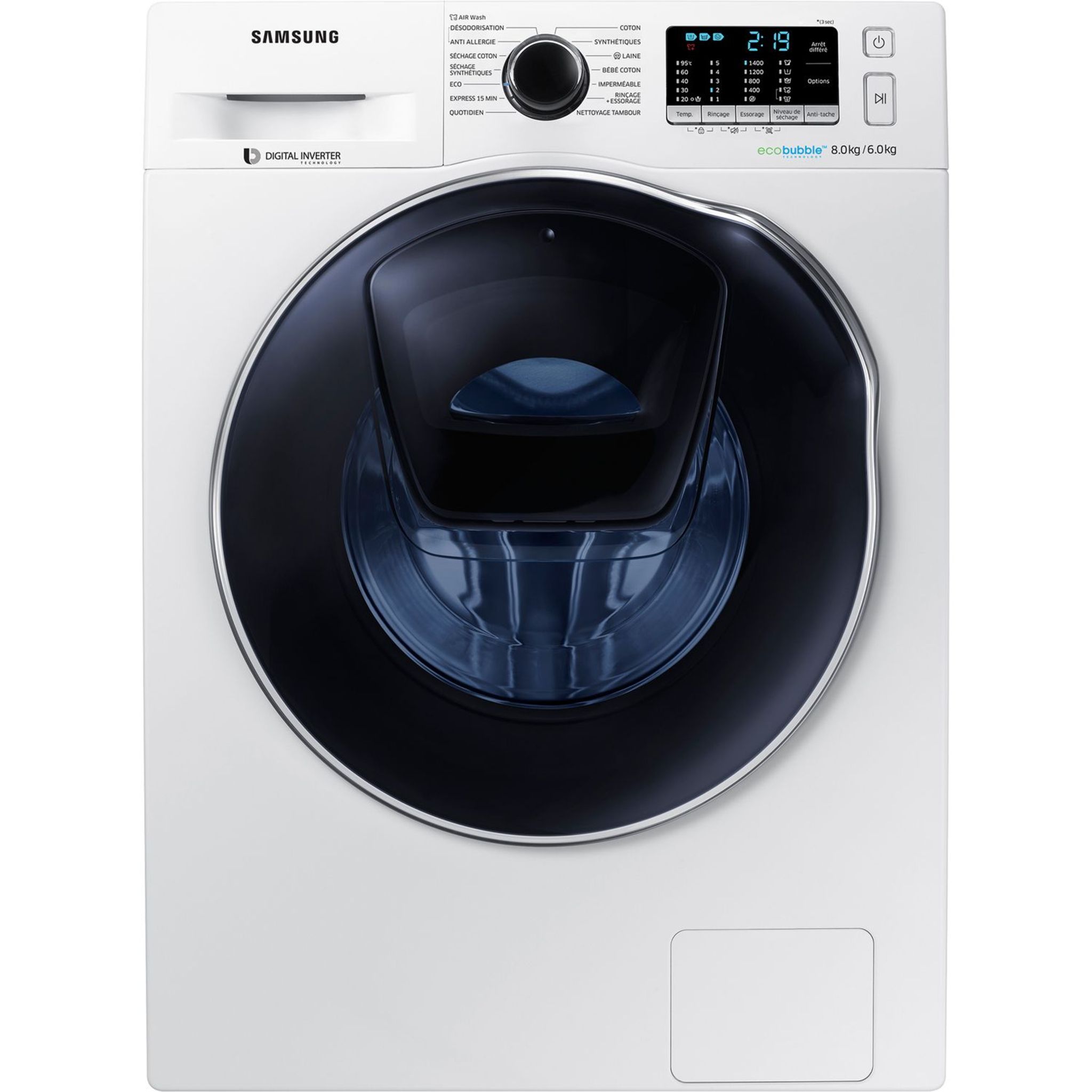 SAMSUNG Lave-linge Séchant Hublot WD80K5B10OW, 8 Kg Lavage, 6 Kg ...