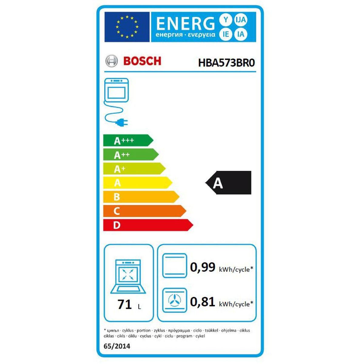 BOSCH Four encastrable HBA573BR0, 71 L, Multifonction, Chaleur pulsée, Nettoyage pyrolyse