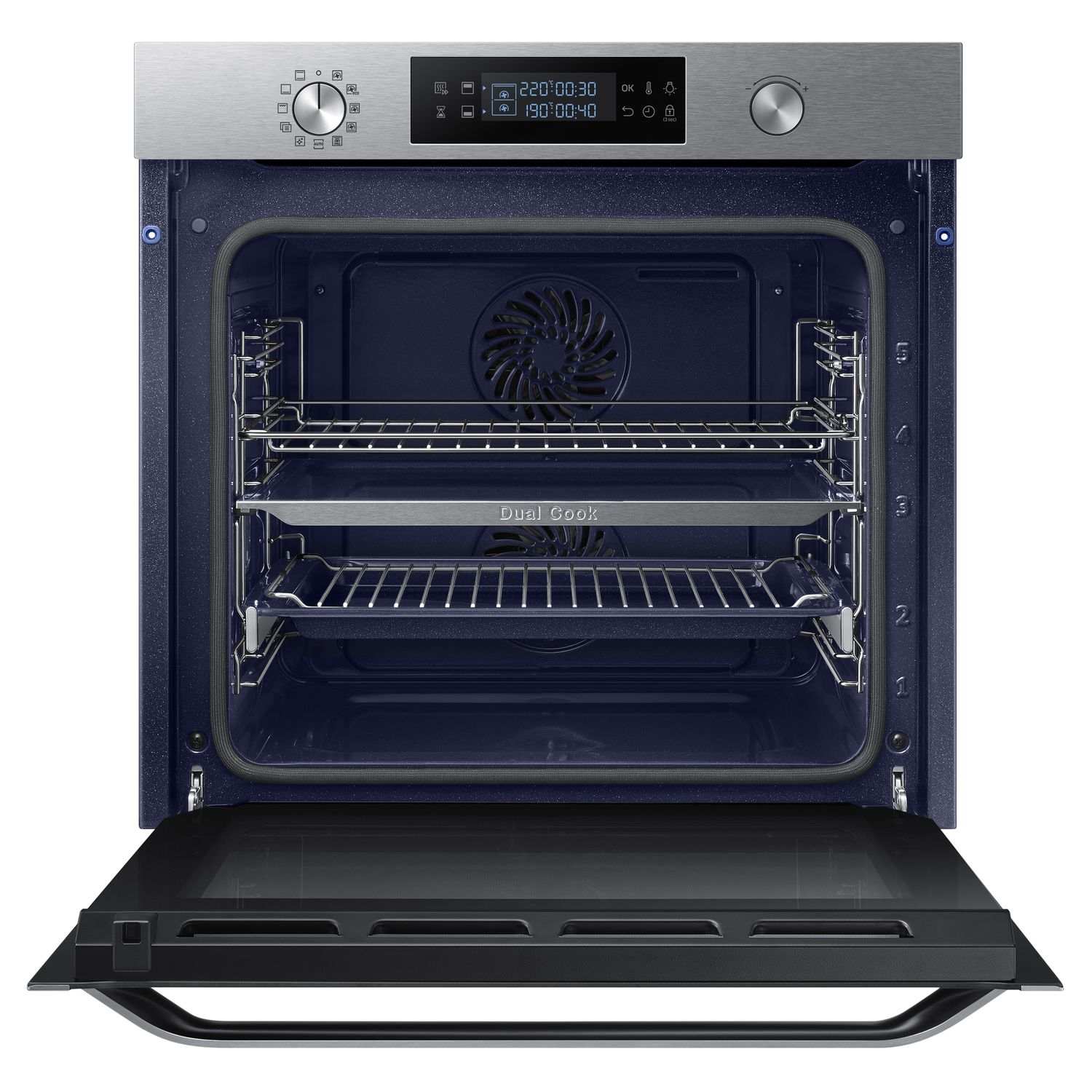 Voir la diapositive 3 : SAMSUNG Four encastrable NV75M5572RS, 75 L, Multifonction, 2 cavités indépendantes, Nettoyage pyrolyse