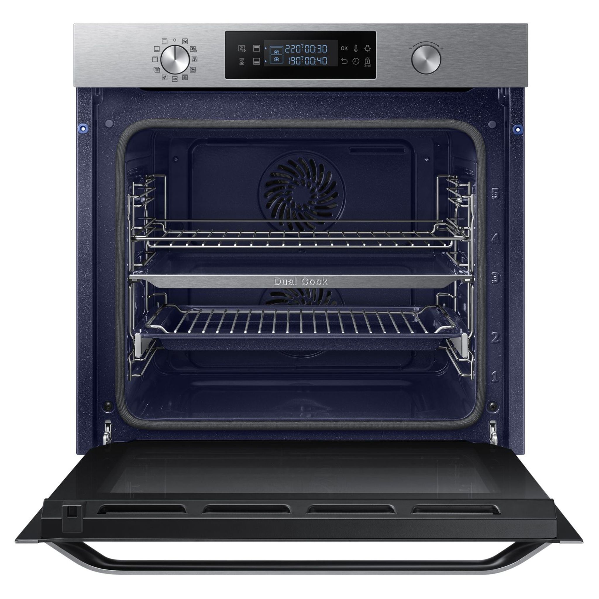 Voir la diapositive 3 : SAMSUNG Four encastrable NV75M5572RS, 75 L, Multifonction, 2 cavités indépendantes, Nettoyage pyrolyse