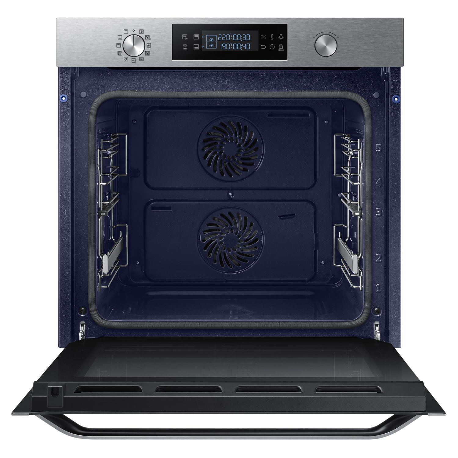 Voir la diapositive 4 : SAMSUNG Four encastrable NV75M5572RS, 75 L, Multifonction, 2 cavités indépendantes, Nettoyage pyrolyse