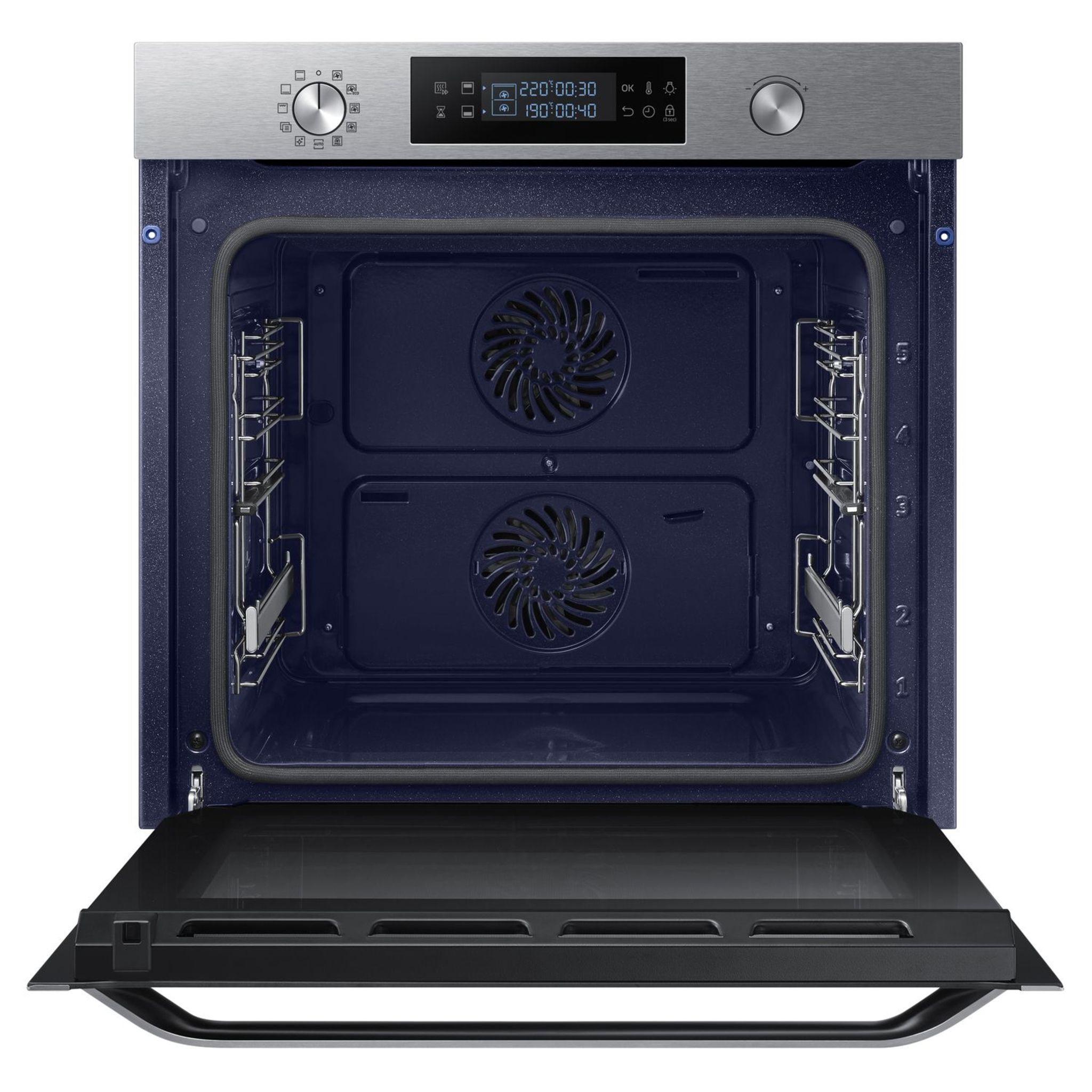 Voir la diapositive 4 : SAMSUNG Four encastrable NV75M5572RS, 75 L, Multifonction, 2 cavités indépendantes, Nettoyage pyrolyse