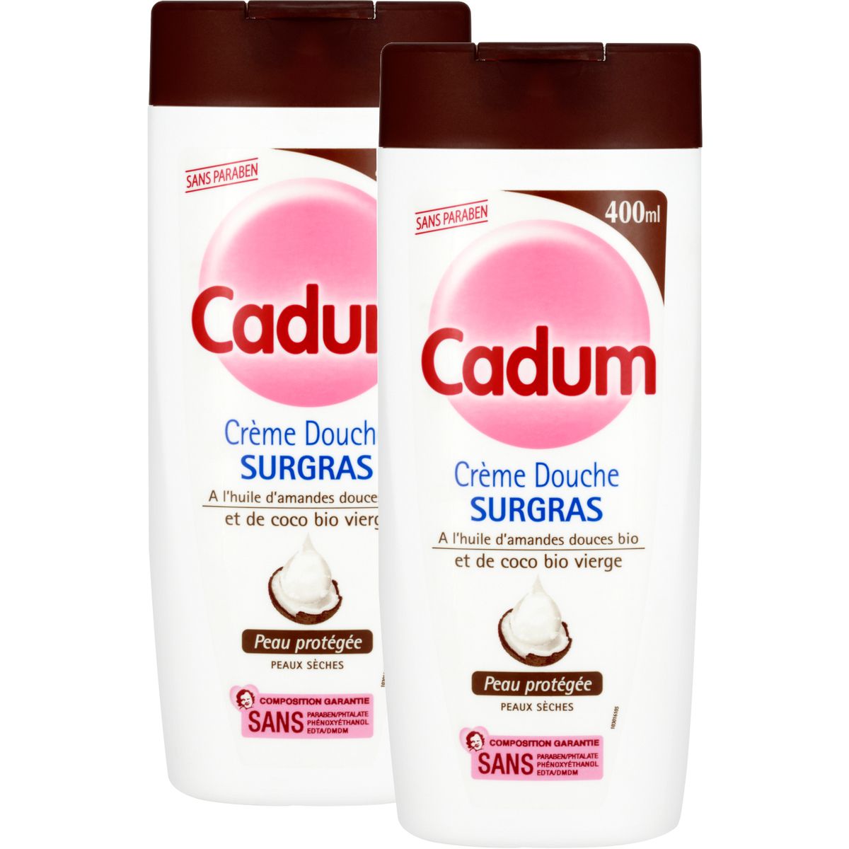 CADUM Crème douche surgras huile d'amande douce bio et coco bio 2x400ml