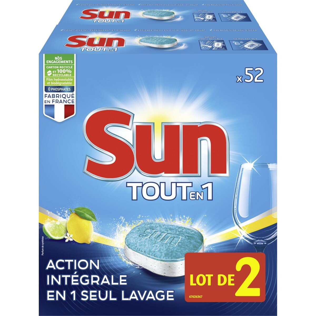 SUN Tablettes lave-vaisselle tout-en-1 au citron 104 lavages 104 tablettes