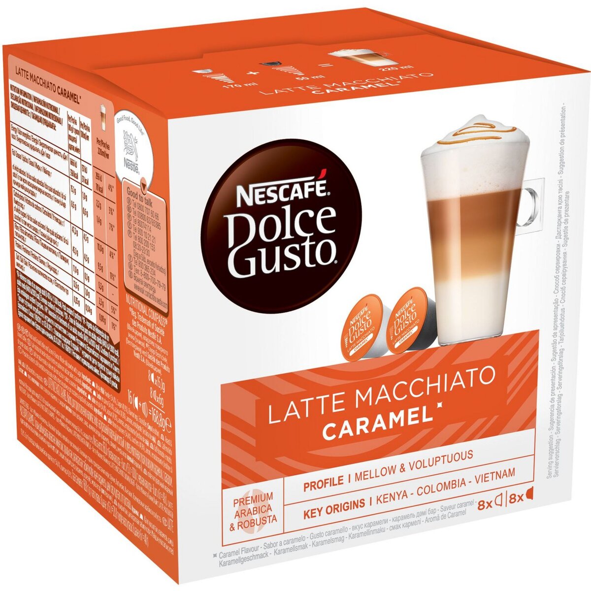 DOLCE GUSTO Capsules de café latte macchiato caramel 2x8 capsules 169g