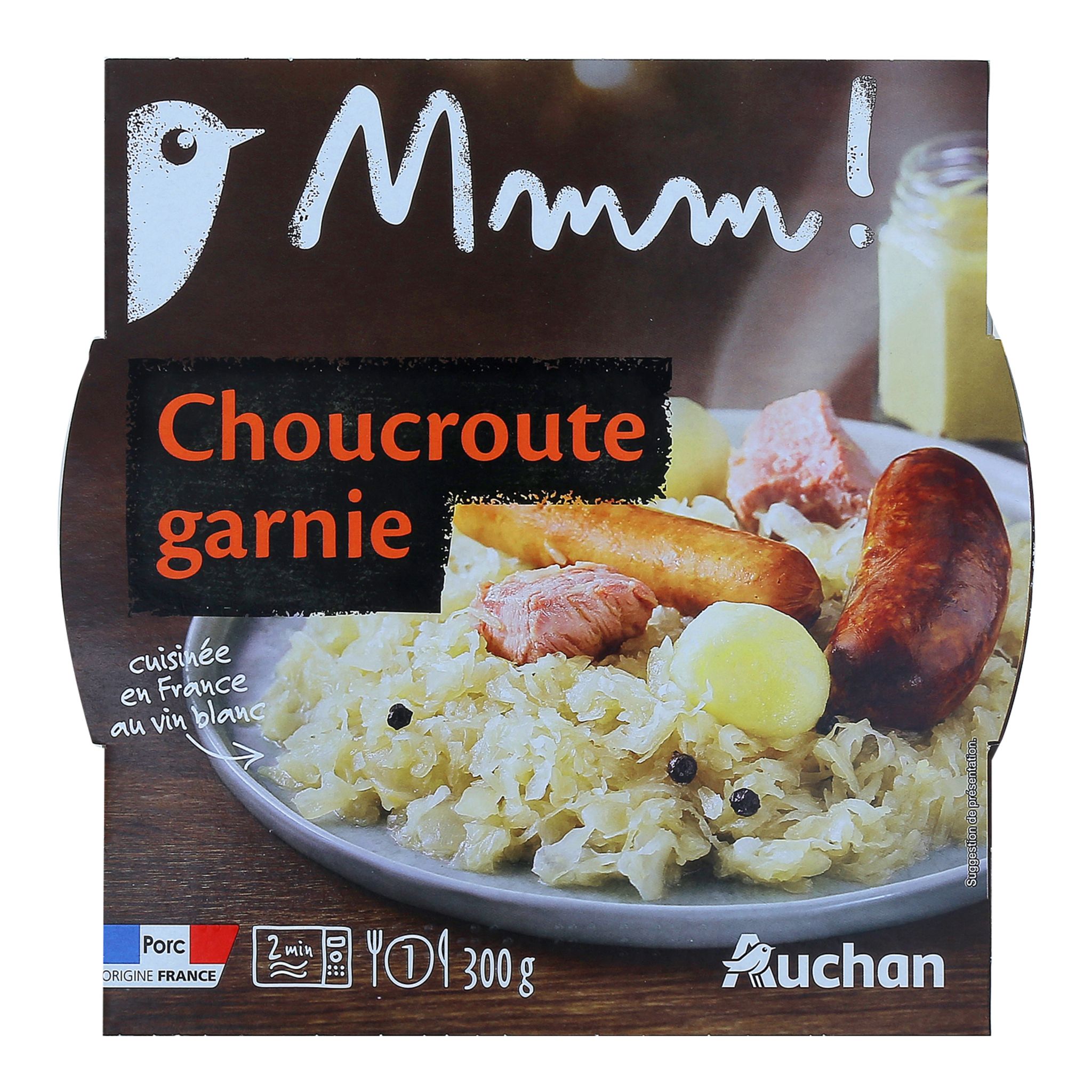 AUCHAN MMM! Choucroute garnie cuisinée au vin blanc en barquette 2min au micro-ondes 300g