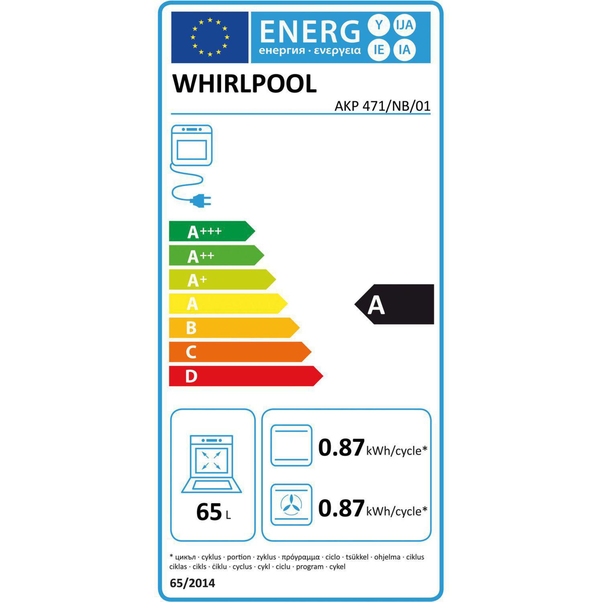 Voir la diapositive 2 : WHIRLPOOL Four Encastrable AKP 471/01 NB, 65 L, Multifonction, Chaleur tournante, Nettoyage catalyse