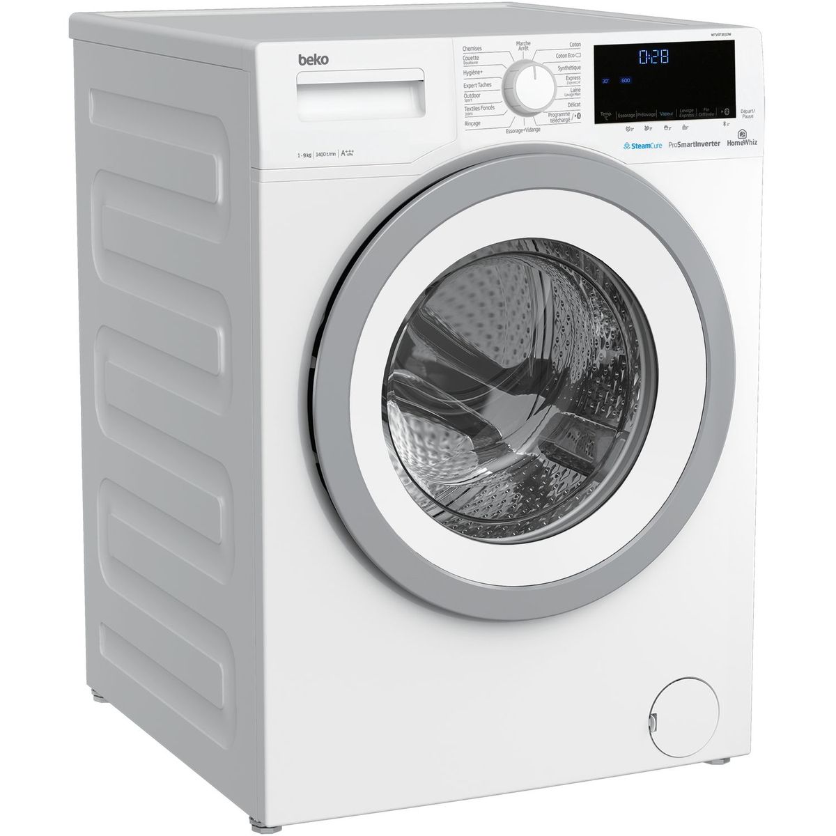 BEKO Lave linge hublot WTV9736S0W, 9 kg, 1400 T/min, connecté