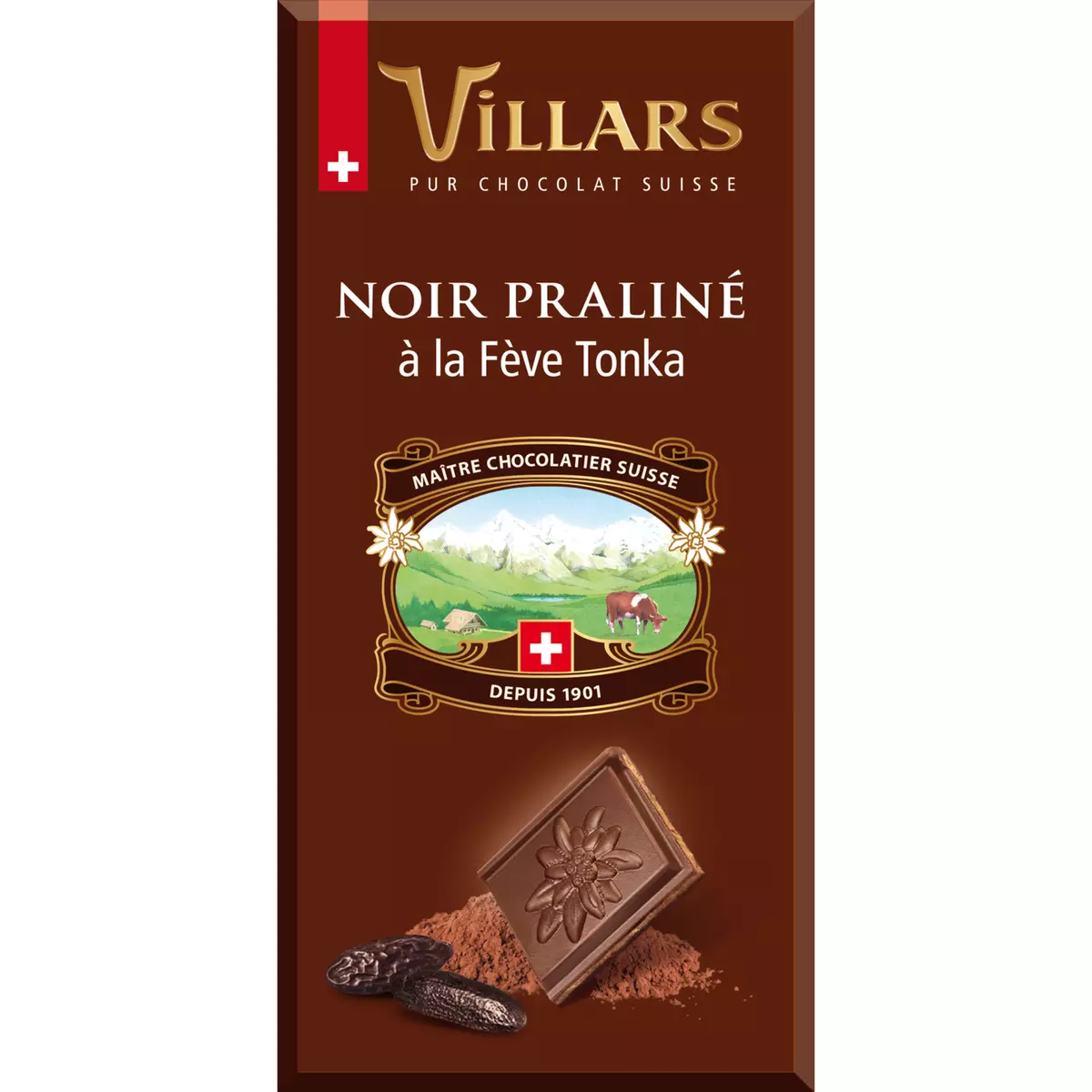 VILLARS Villars tablette noir fourré praline fève de tonga 150g