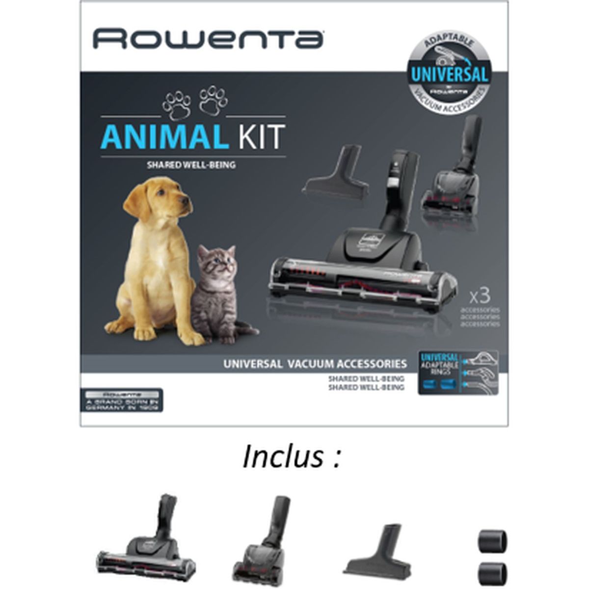 ROWENTA Lot Aspirateur sans sac + Kit 3 brosses animal YY4187FE