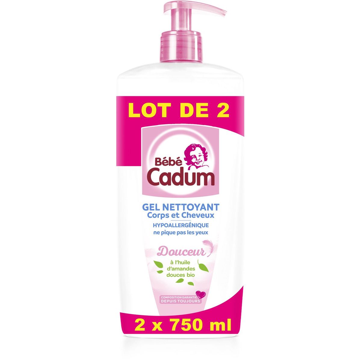 BEBE CADUM Gel nettoyant corps et cheveux pour bébé huile d'amandes douces bio 2x750ml