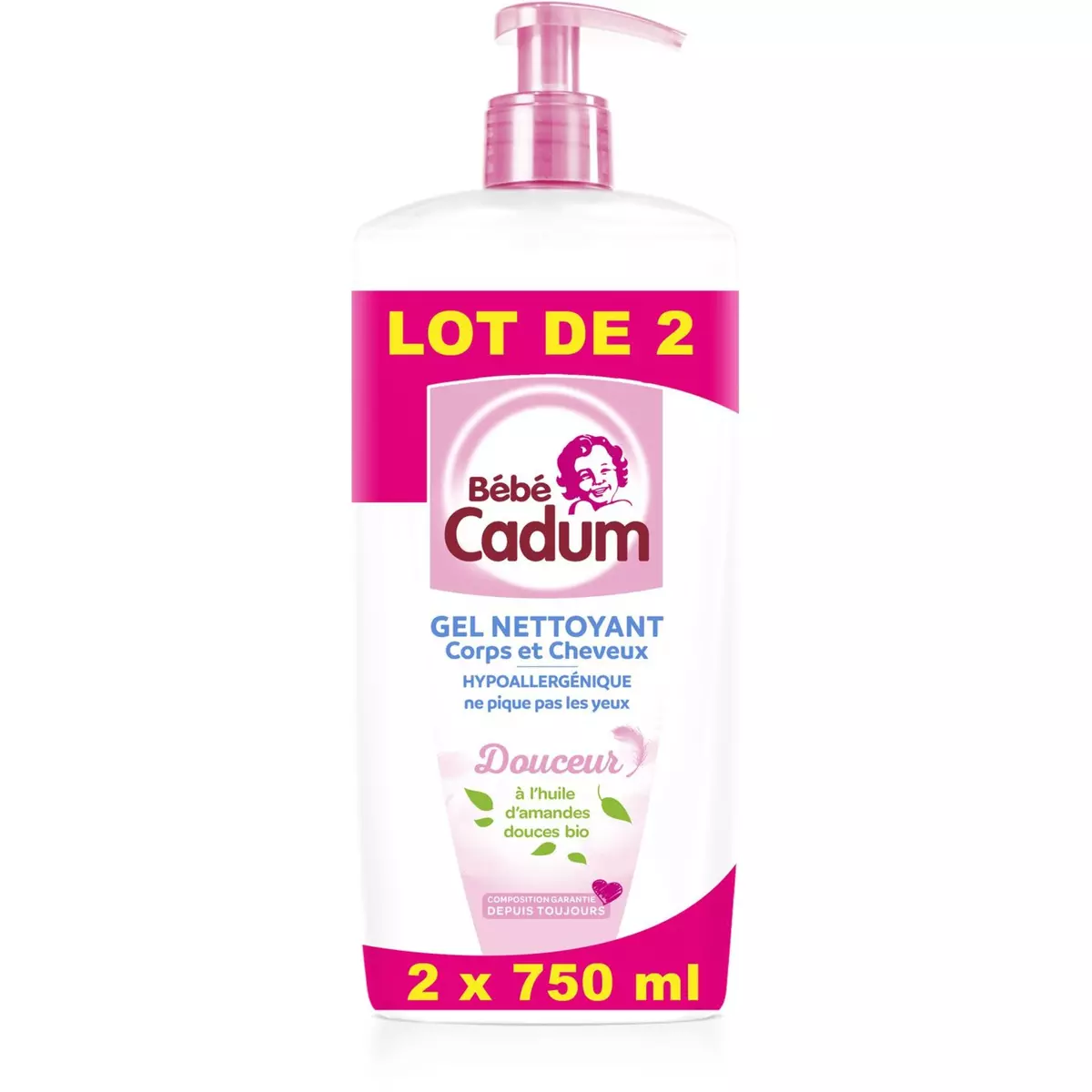 BEBE CADUM Gel nettoyant corps et cheveux pour bébé huile d'amandes douces bio 2x750ml
