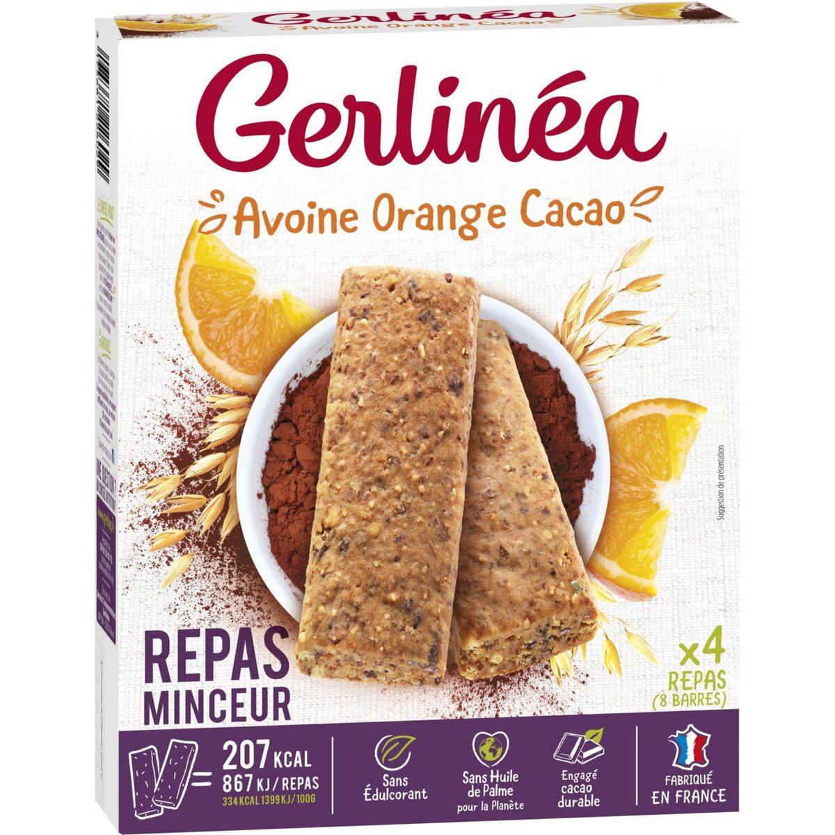 GERLINEA Repas minceur avoine orange cacao riches en protéines 8x31g 250g