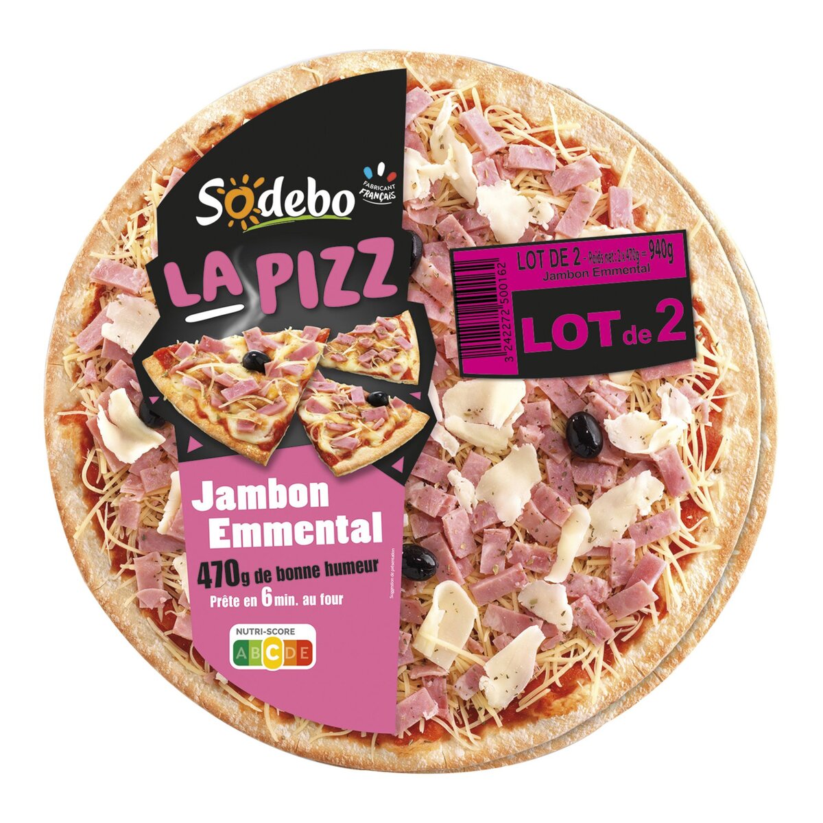 SODEBO Sodebo la pizza jambon emmental x2 -940g