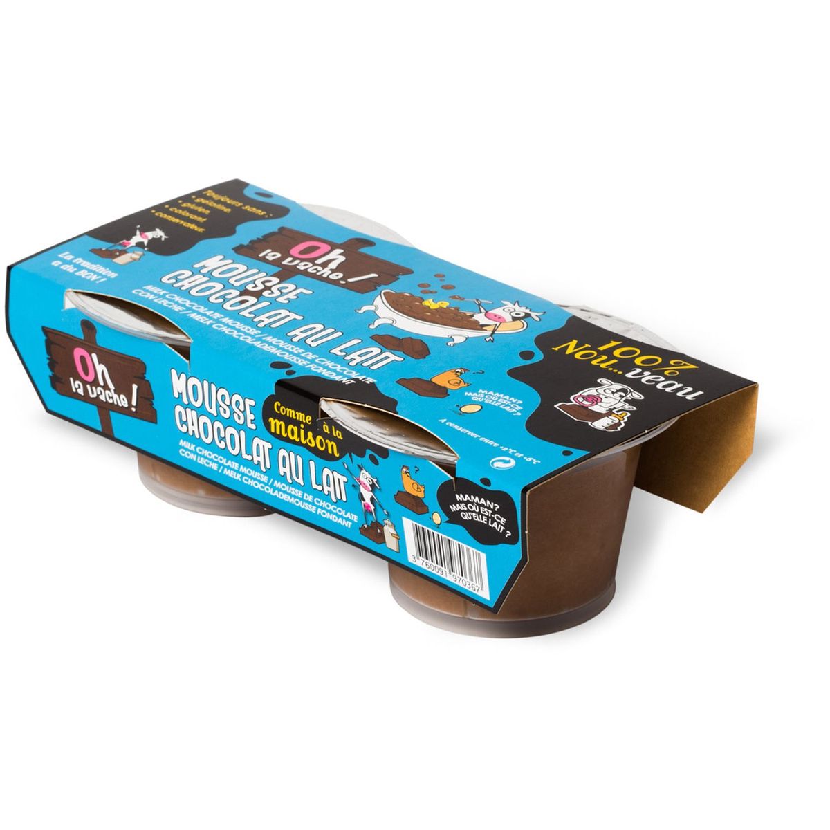OH LA VACHE OH LA VACHE Mousse au chocolat au lait sans sucres ajoutés 2x70g 2x70g