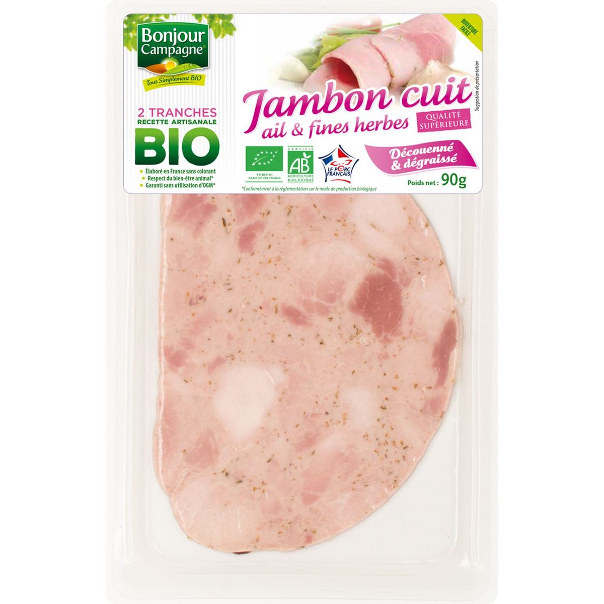 BONJOUR CAMPAGNE Bonjour Campagne jambon ail&fines herbes bio tranche x2-90g