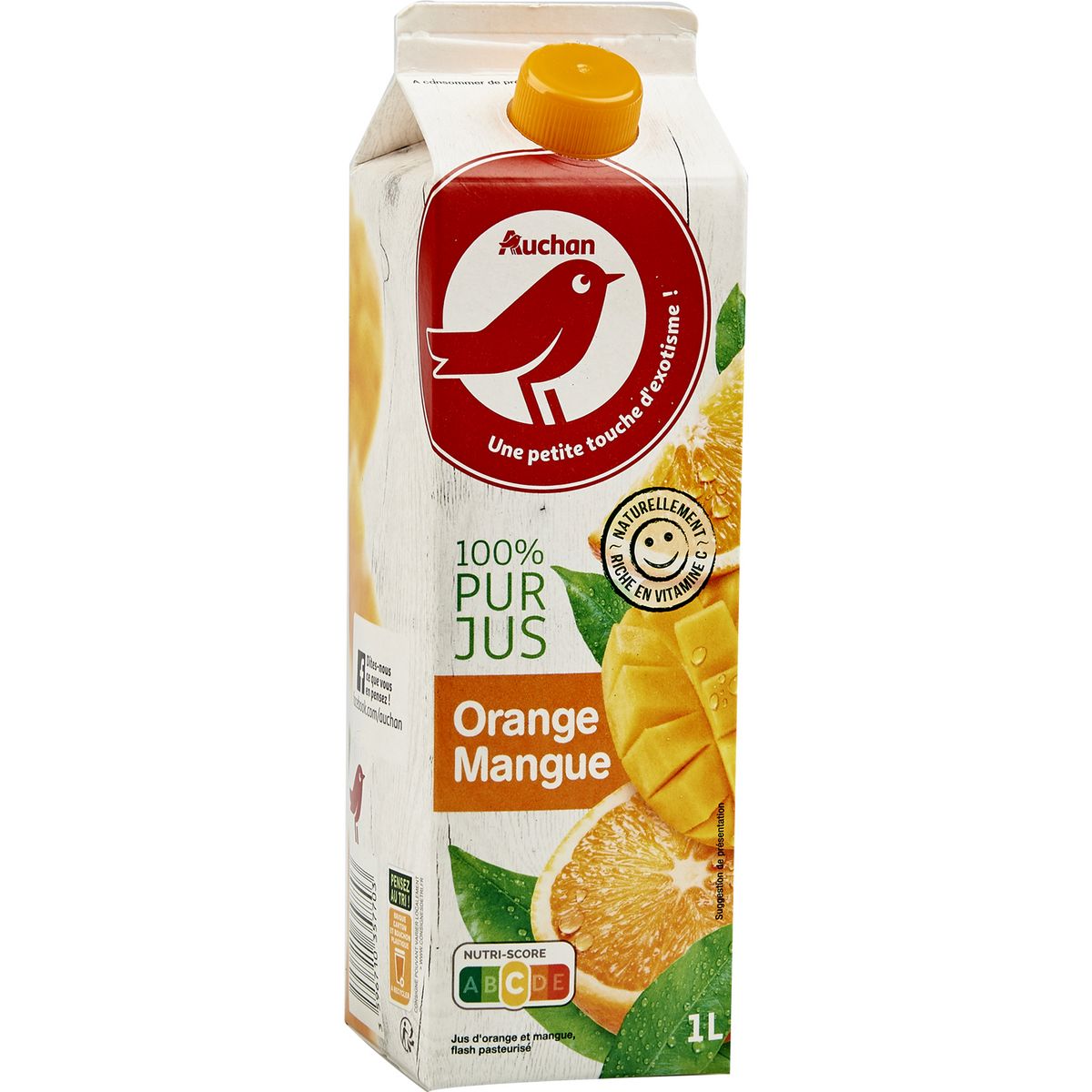 AUCHAN Pur jus d'orange et de mangue 1l
