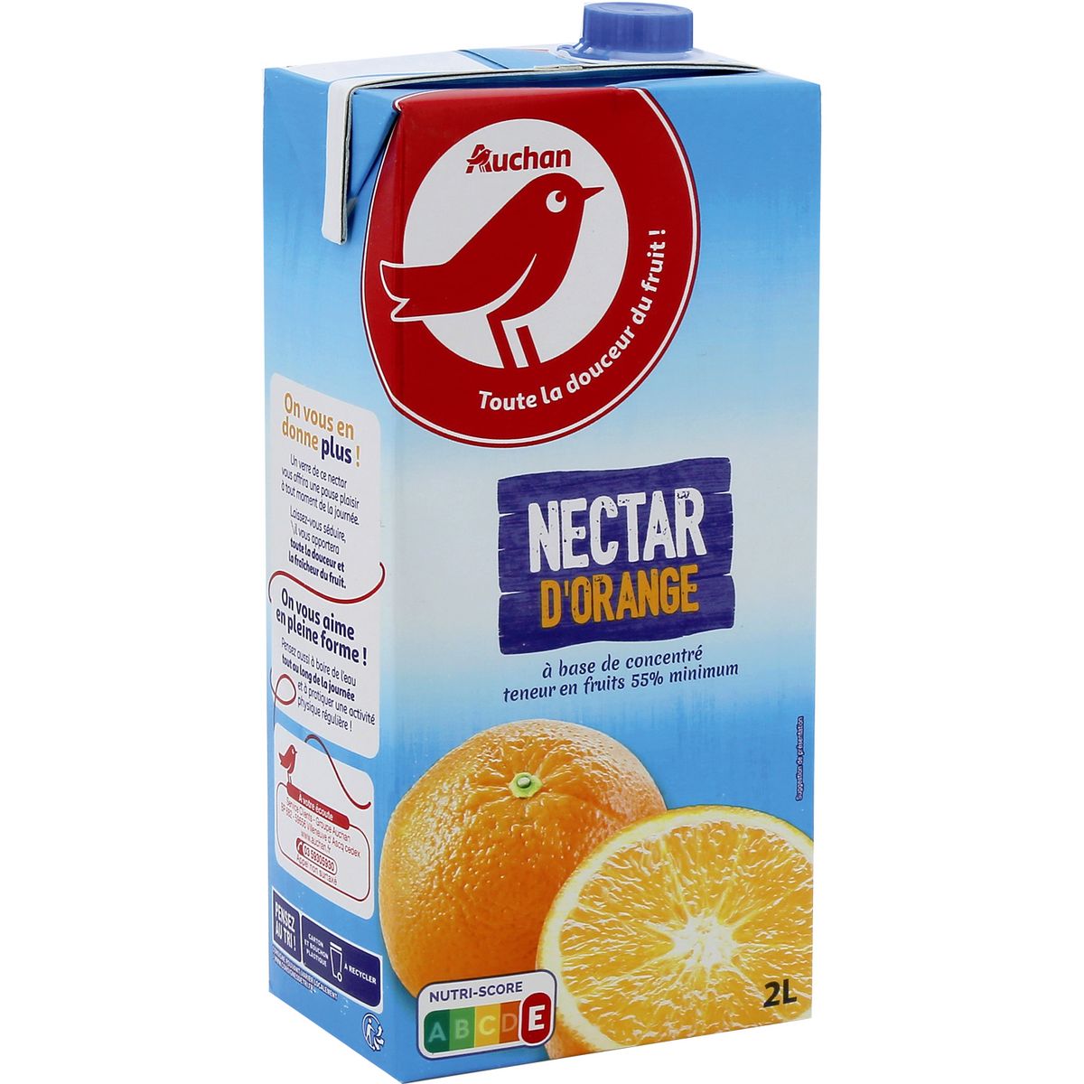 AUCHAN Nectar d'orange à base de concentré brique 2l