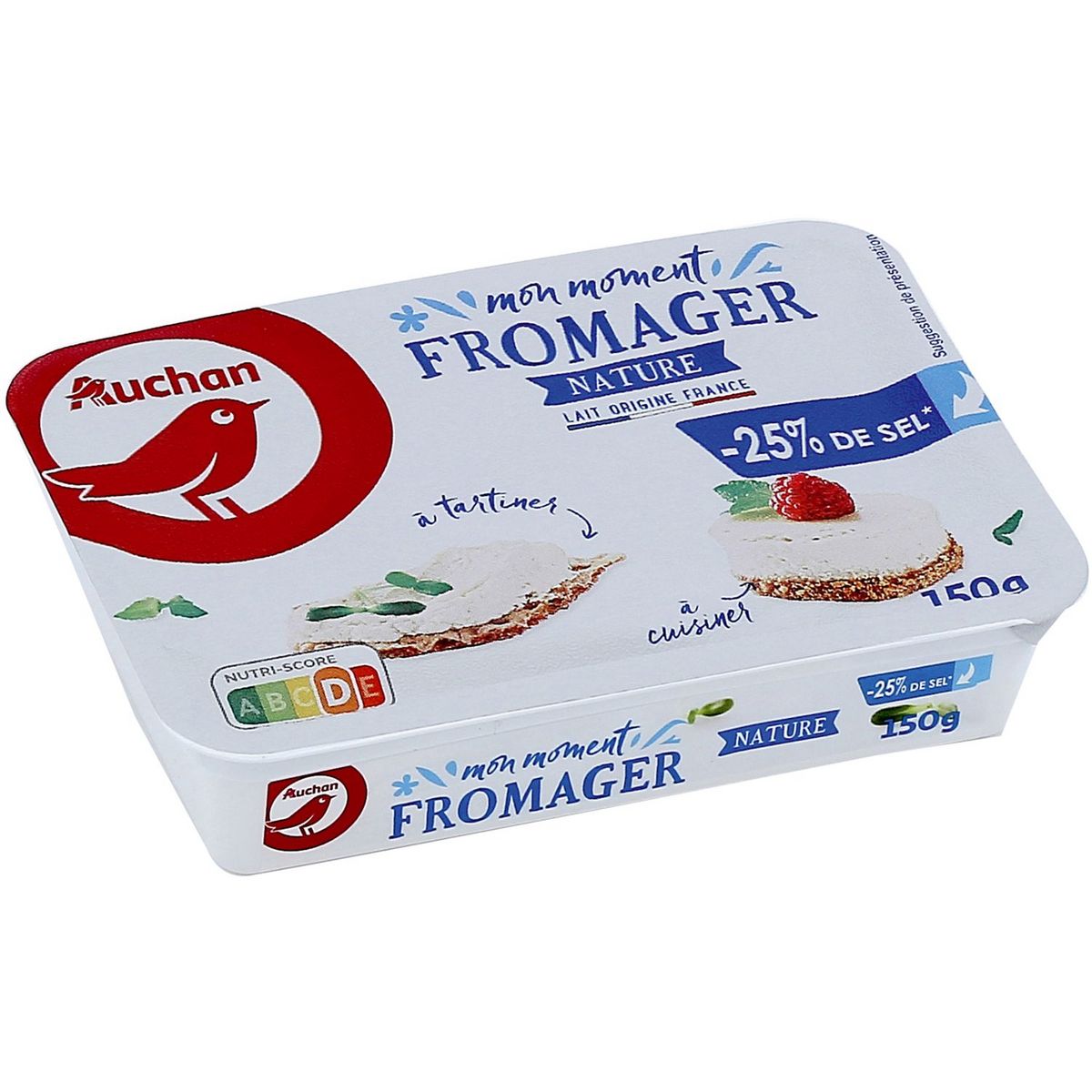 AUCHAN Fromage à tartiner nature -25% de sel 150g